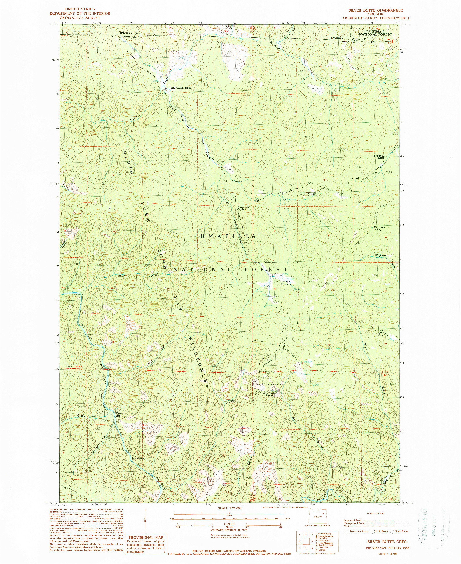 USGS 1:24000-SCALE QUADRANGLE FOR SILVER BUTTE, OR 1988