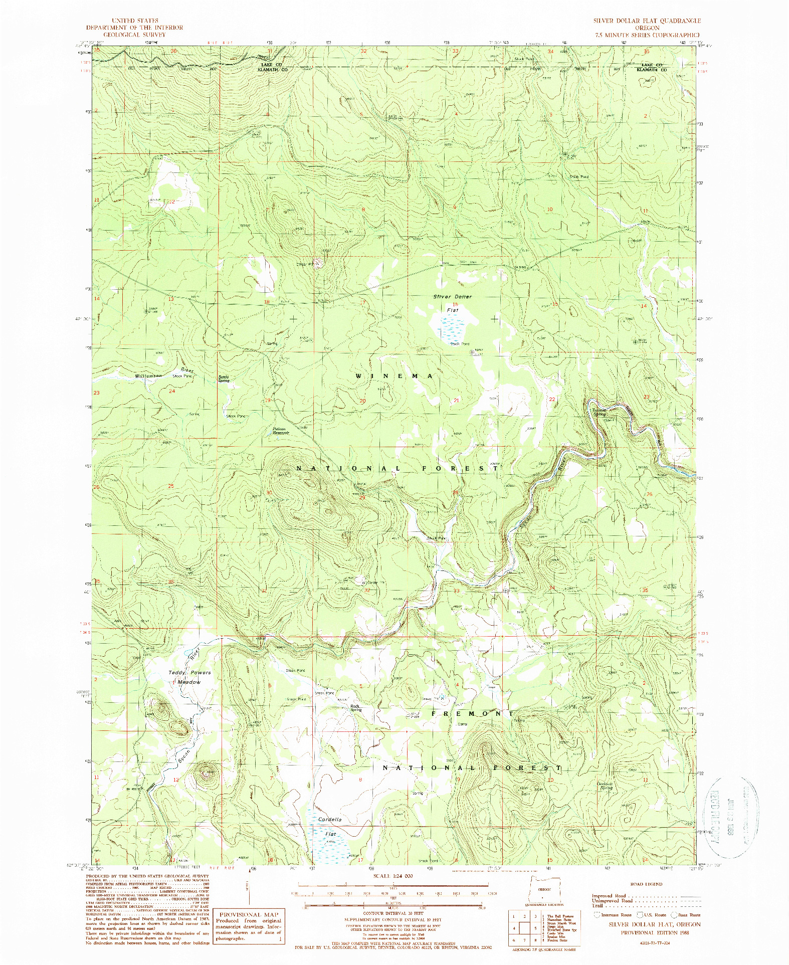 USGS 1:24000-SCALE QUADRANGLE FOR SILVER DOLLAR FLAT, OR 1988