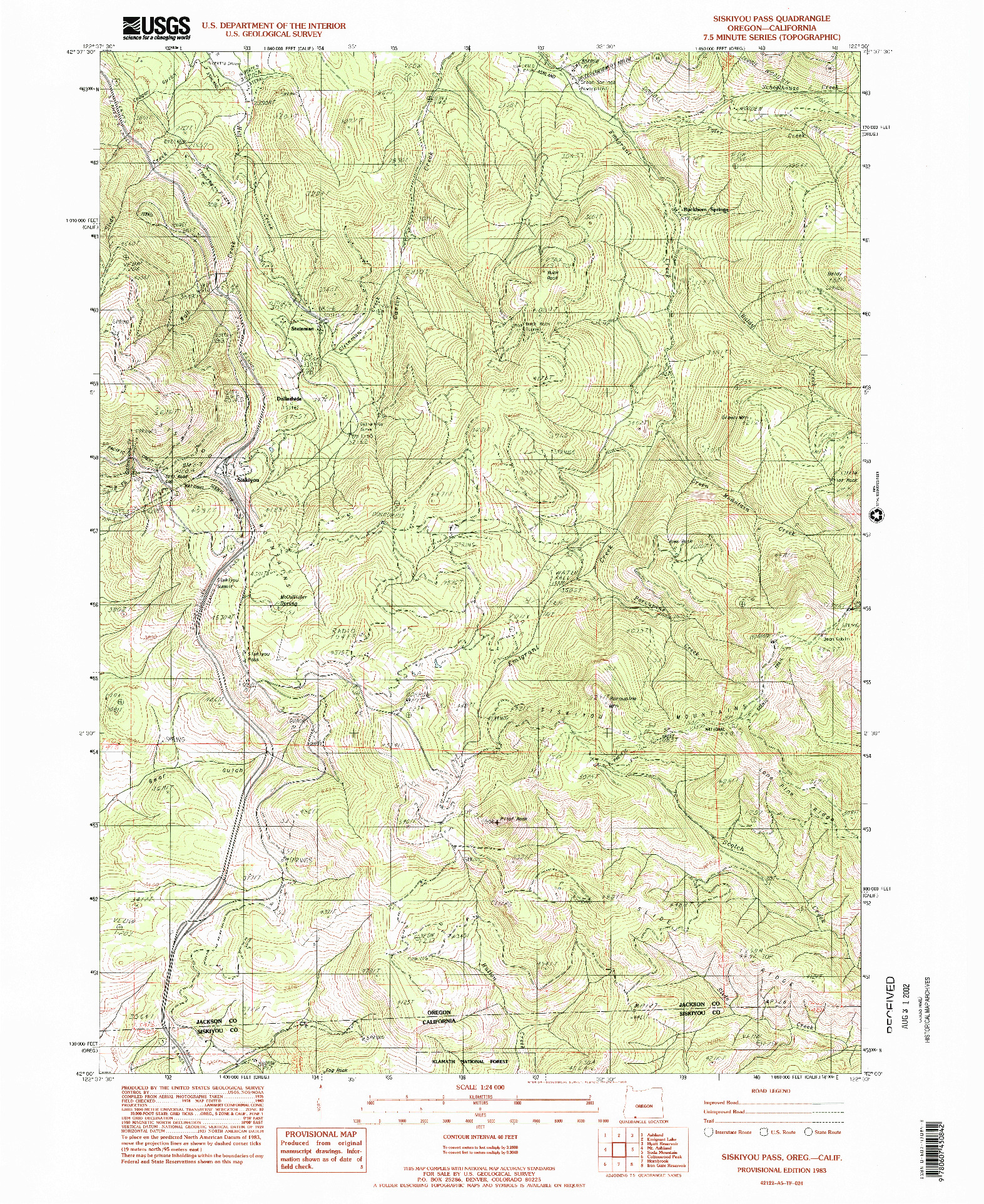 USGS 1:24000-SCALE QUADRANGLE FOR SISKIYOU PASS, OR 1983