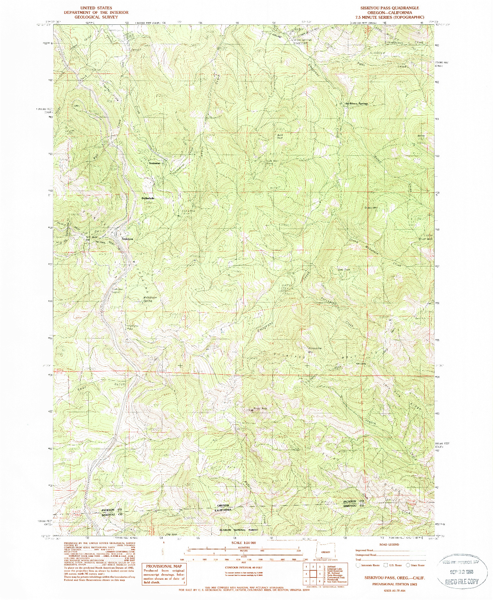 USGS 1:24000-SCALE QUADRANGLE FOR SISKIYOU PASS, OR 1983