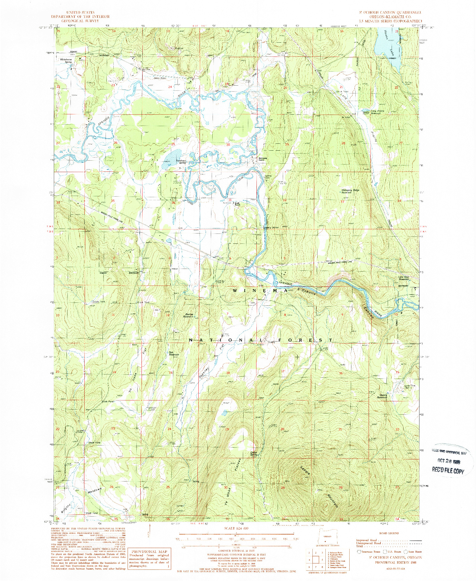 USGS 1:24000-SCALE QUADRANGLE FOR S'OCHOLIS CANYON, OR 1988