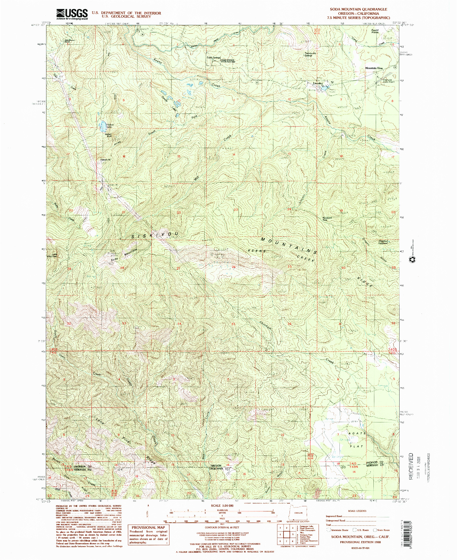 USGS 1:24000-SCALE QUADRANGLE FOR SODA MOUNTAIN, OR 1988