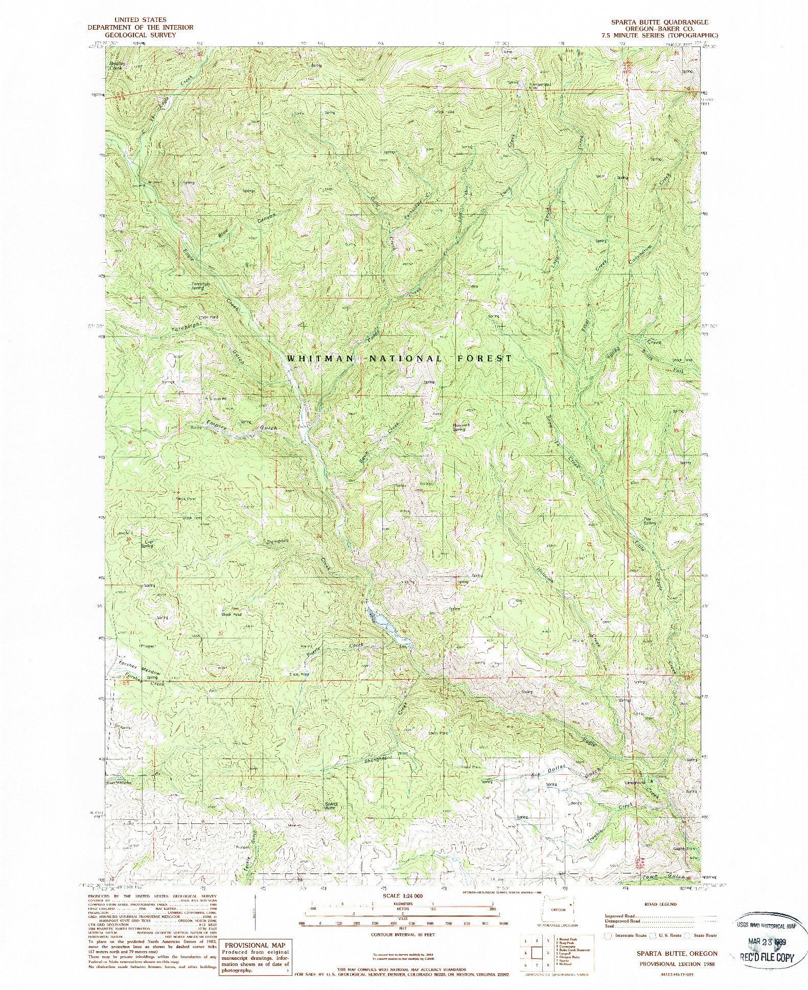 USGS 1:24000-SCALE QUADRANGLE FOR SPARTA BUTTE, OR 1988