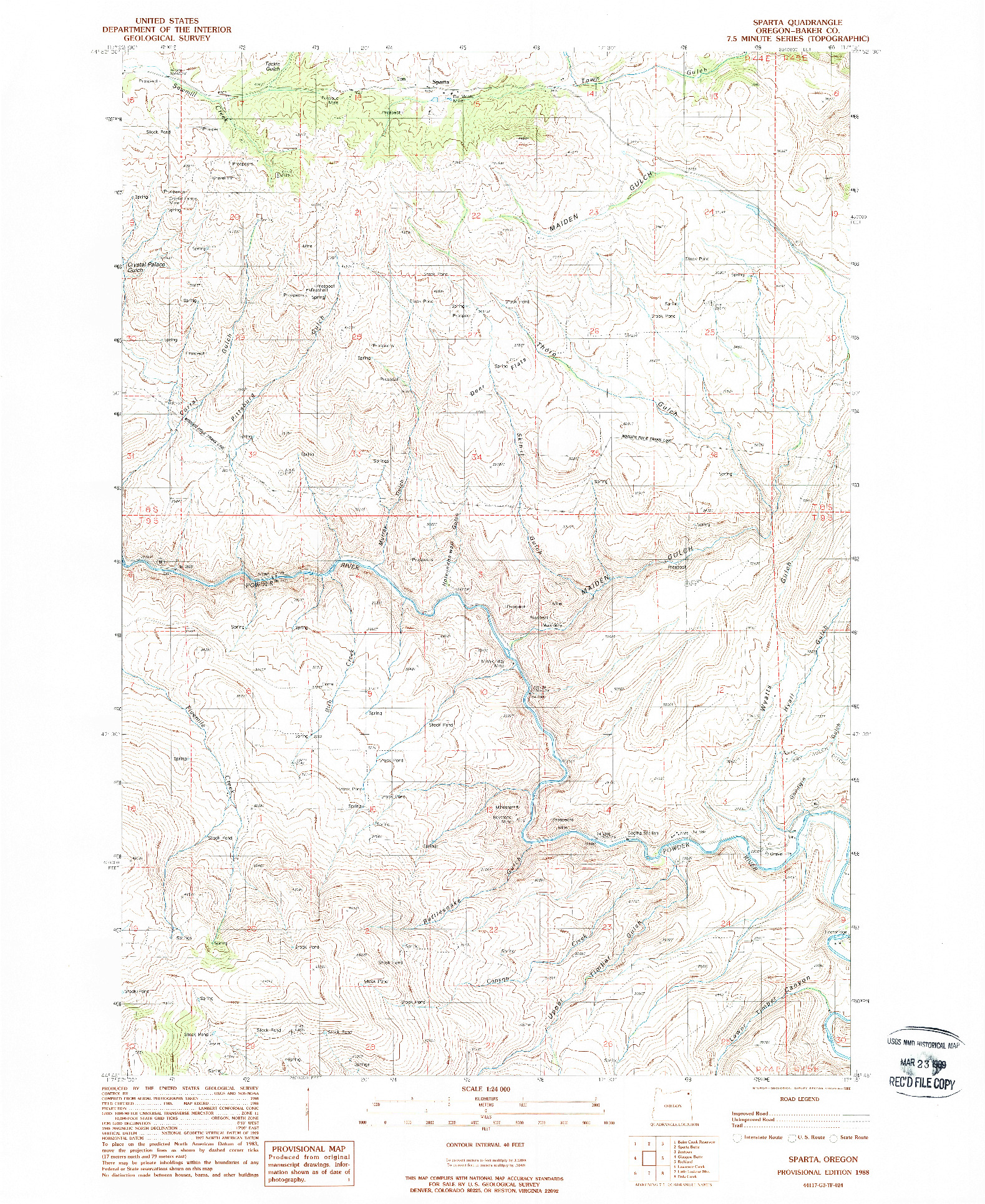 USGS 1:24000-SCALE QUADRANGLE FOR SPARTA, OR 1988