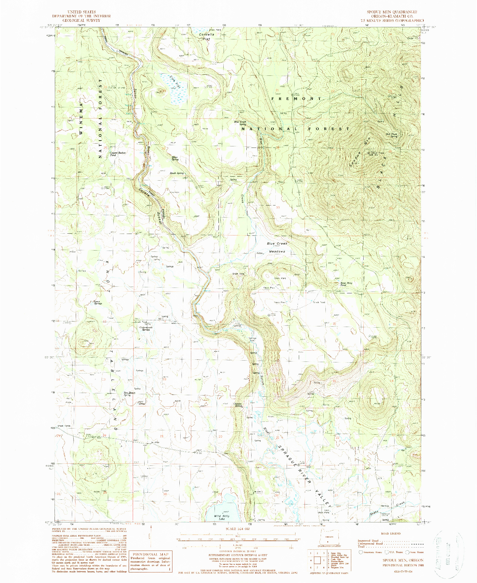 USGS 1:24000-SCALE QUADRANGLE FOR SPODUE MTN, OR 1988