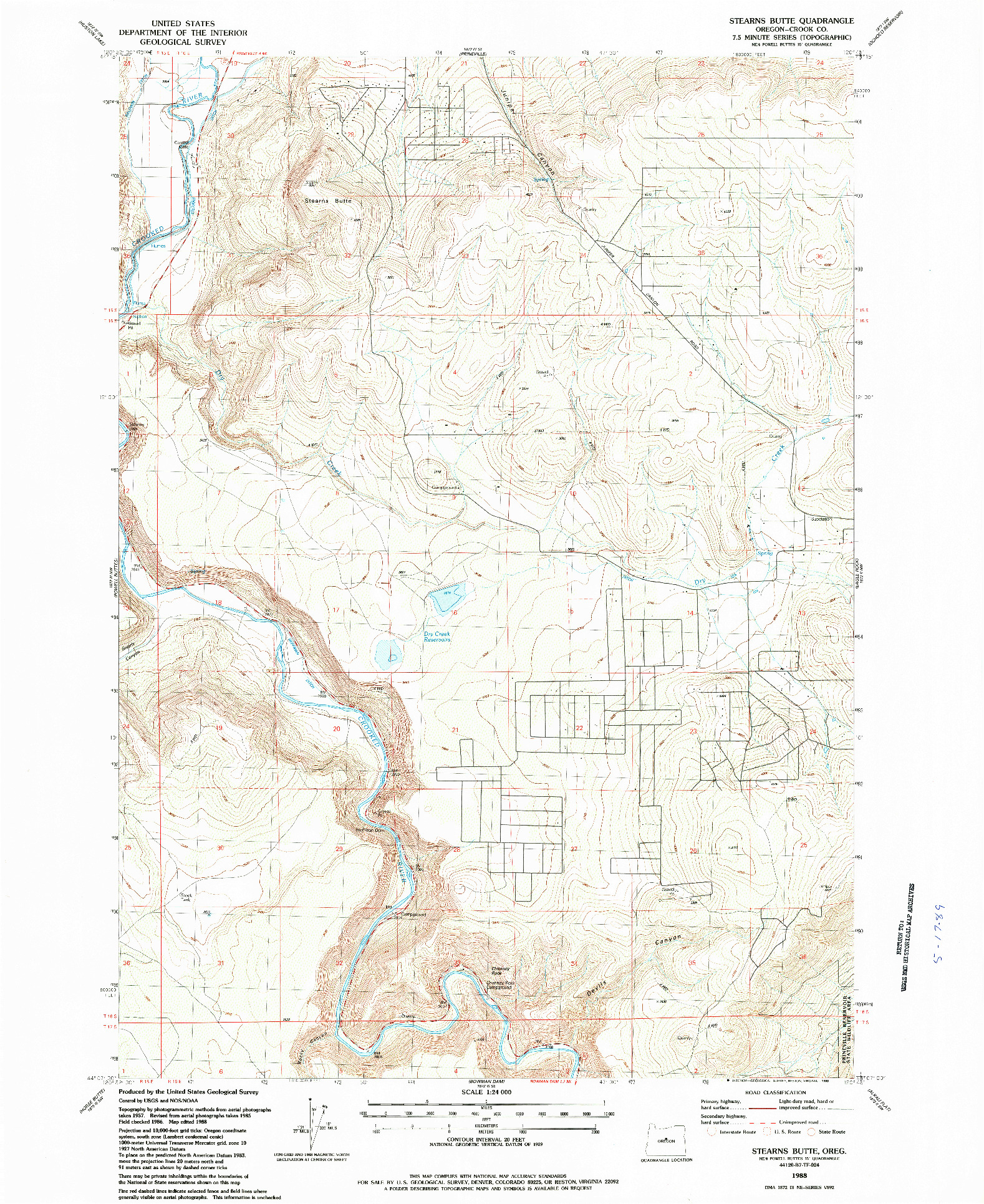 USGS 1:24000-SCALE QUADRANGLE FOR STEARNS BUTTE, OR 1988