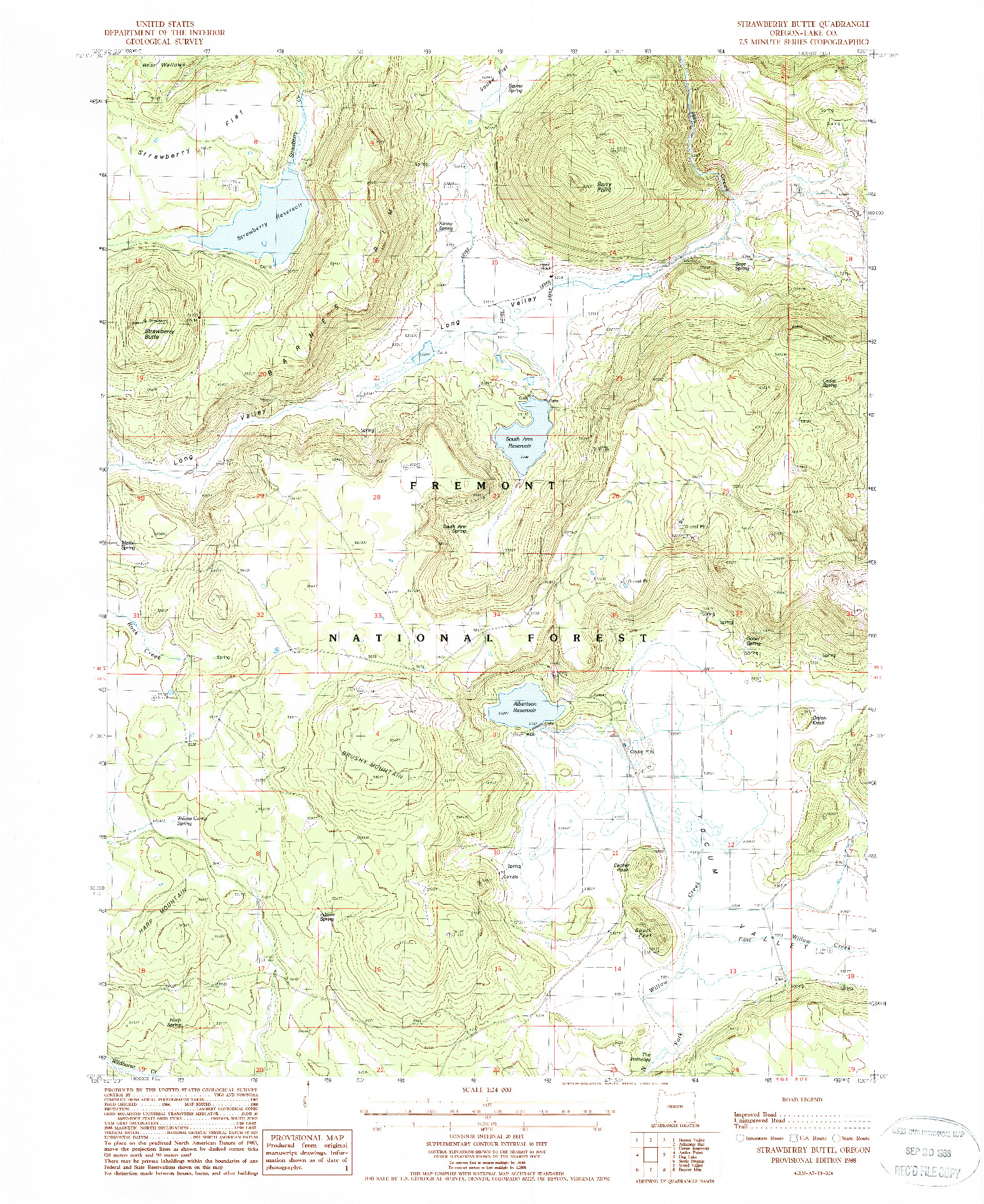 USGS 1:24000-SCALE QUADRANGLE FOR STRAWBERRY BUTTE, OR 1988