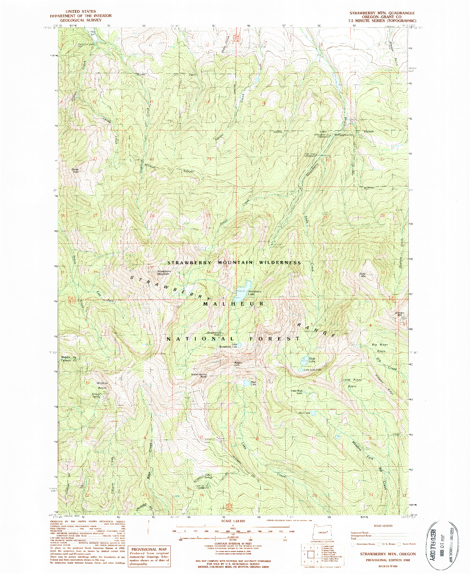 USGS 1:24000-SCALE QUADRANGLE FOR STRAWBERRY MTN, OR 1988