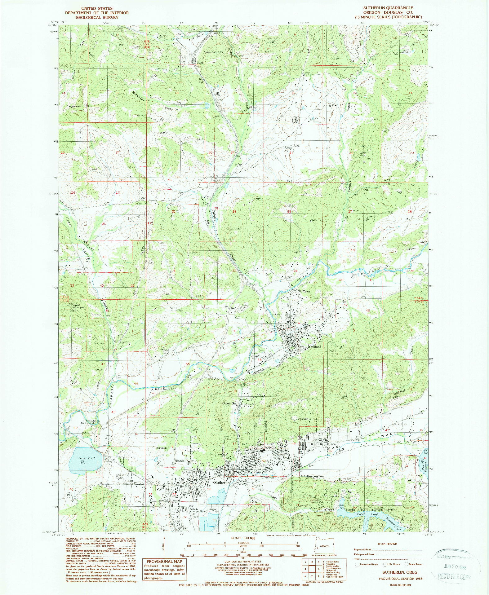 USGS 1:24000-SCALE QUADRANGLE FOR SUTHERLIN, OR 1988