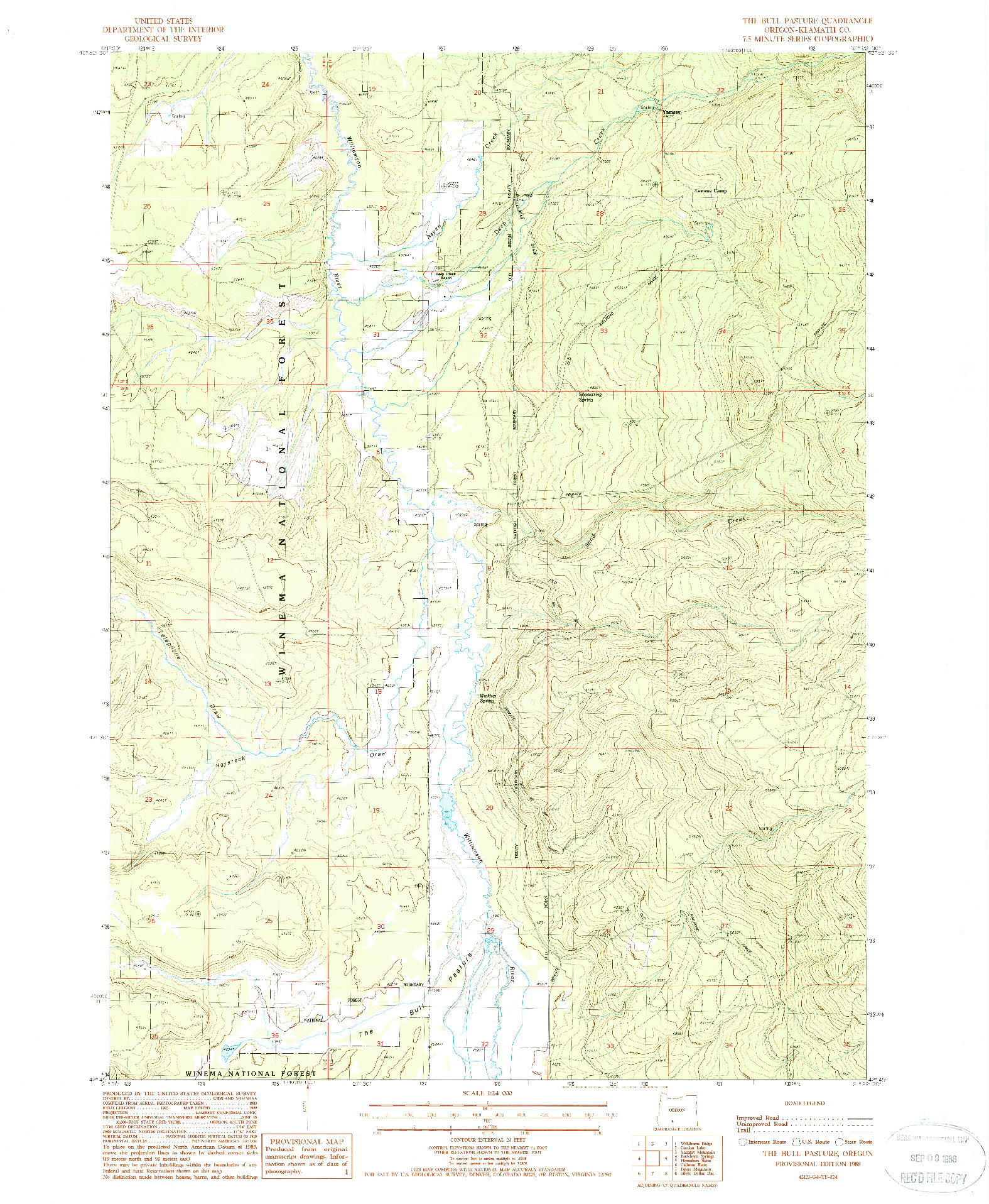 USGS 1:24000-SCALE QUADRANGLE FOR THE BULL PASTURE, OR 1988