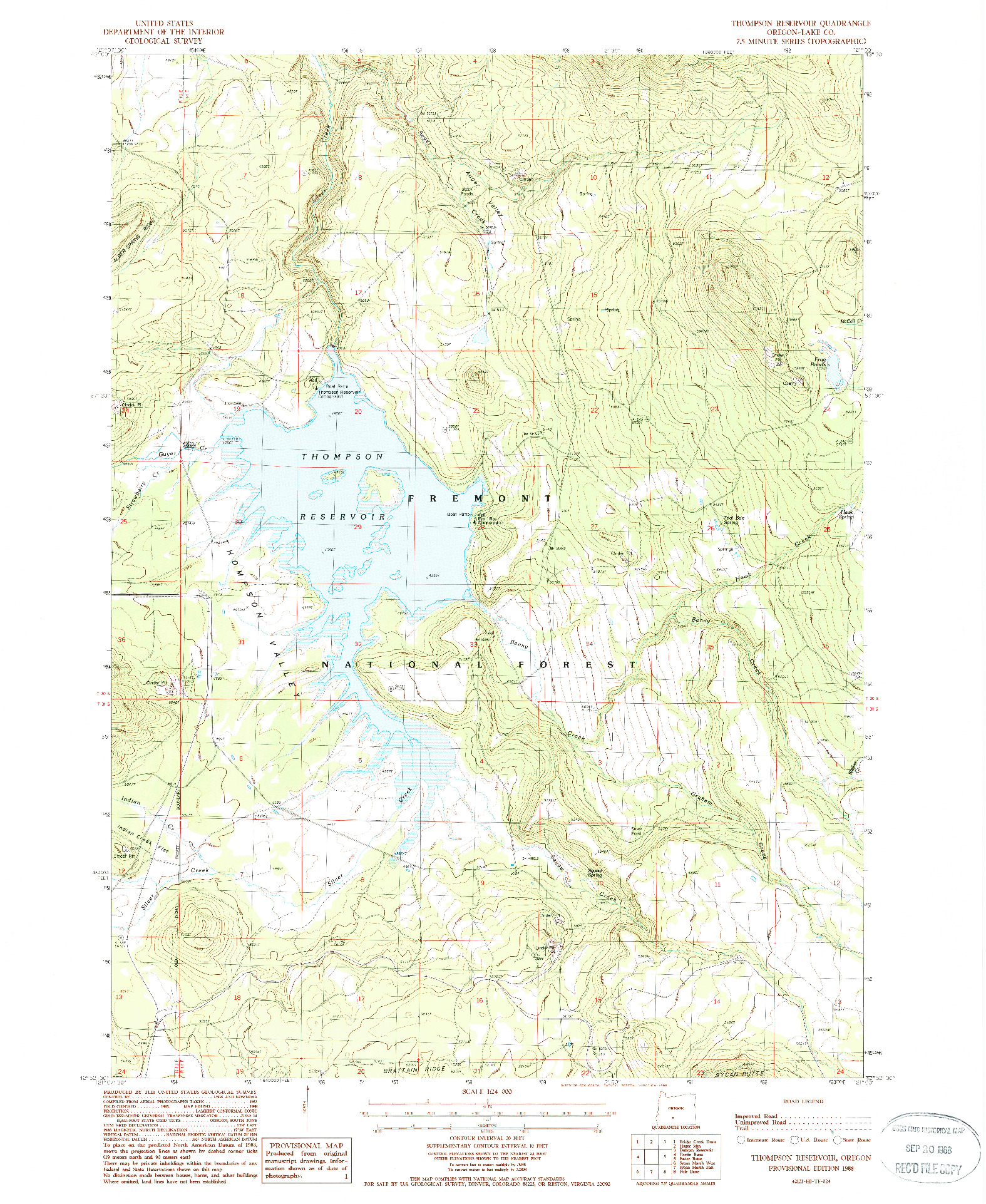 USGS 1:24000-SCALE QUADRANGLE FOR THOMPSON RESERVOIR, OR 1988