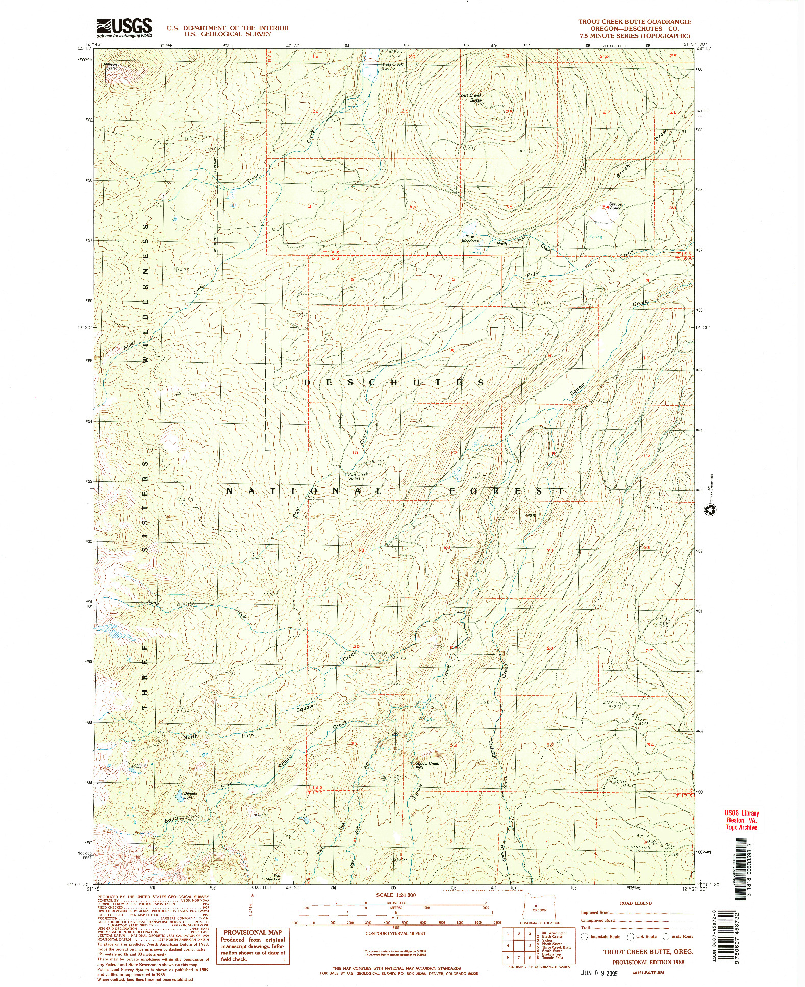 USGS 1:24000-SCALE QUADRANGLE FOR TROUT CREEK BUTTE, OR 1988