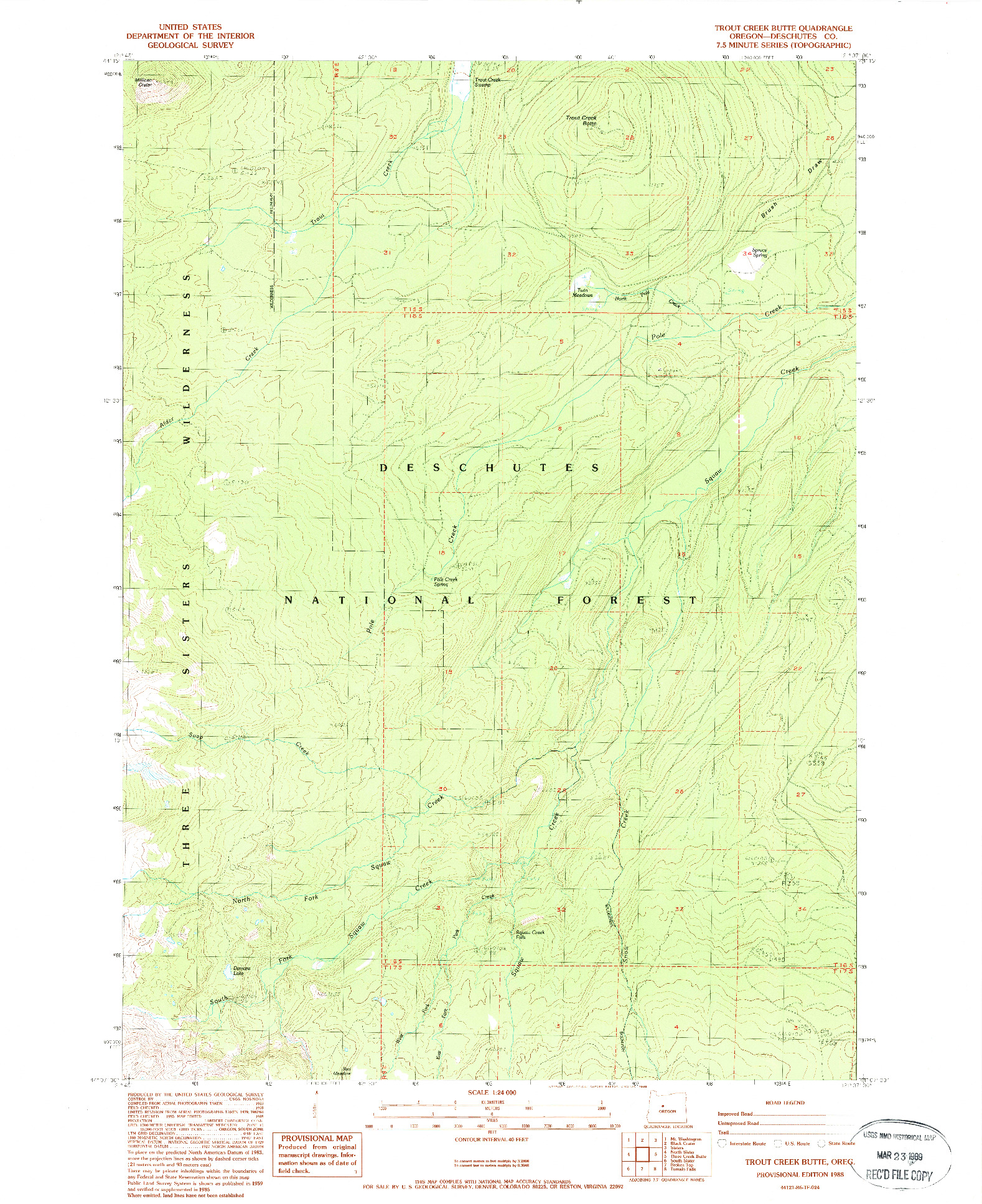 USGS 1:24000-SCALE QUADRANGLE FOR TROUT CREEK BUTTE, OR 1988