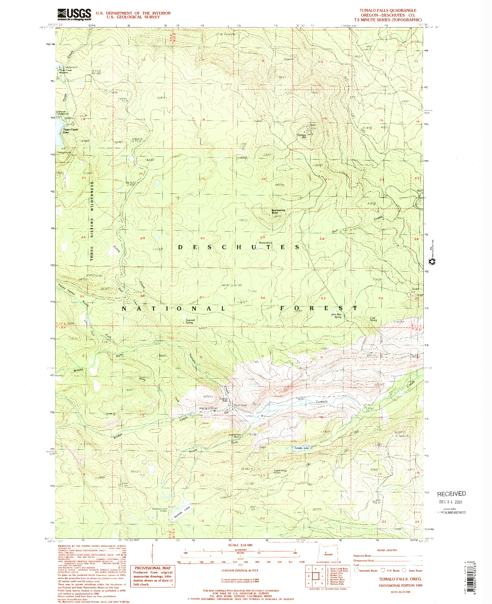 USGS 1:24000-SCALE QUADRANGLE FOR TUMALO FALLS, OR 1988