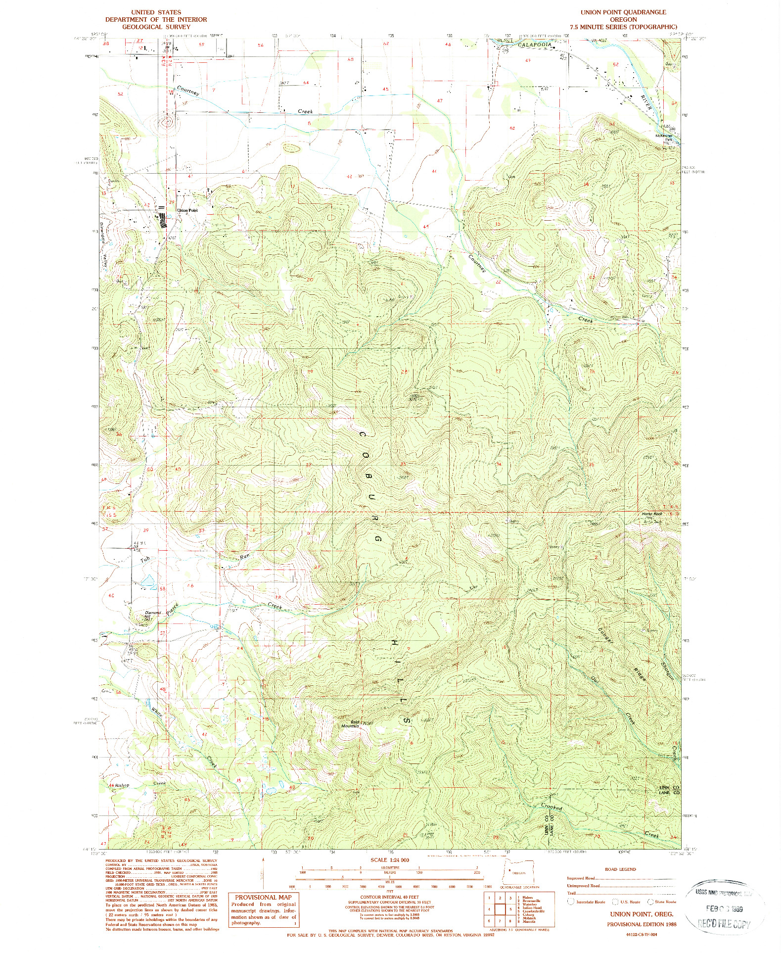 USGS 1:24000-SCALE QUADRANGLE FOR UNION POINT, OR 1988