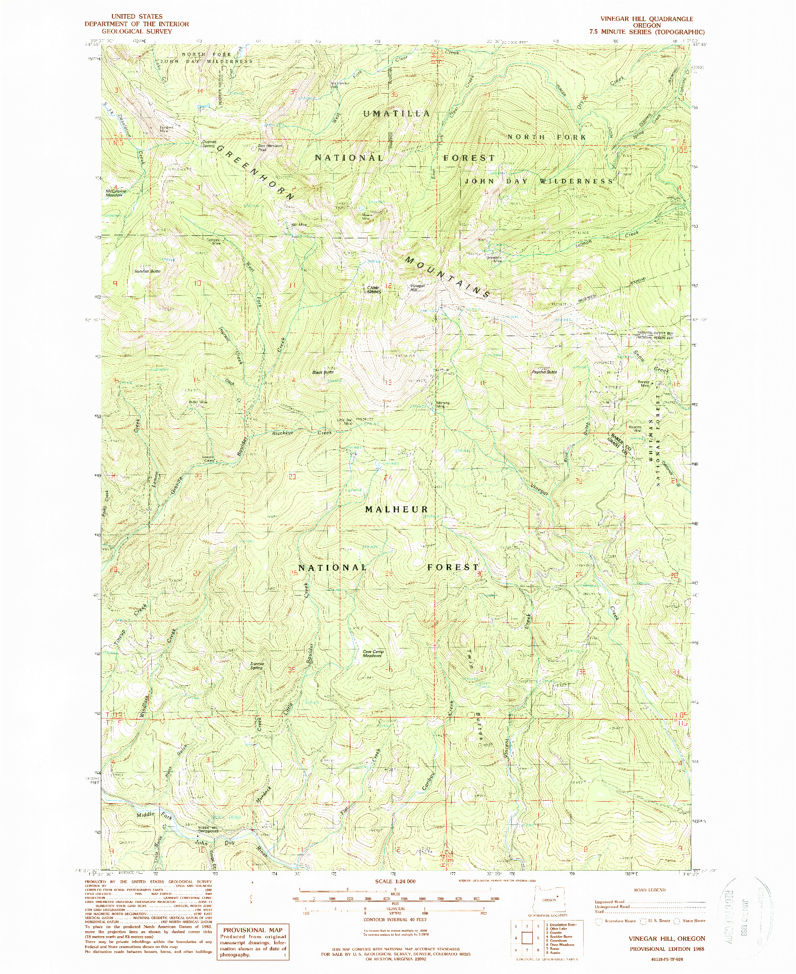 USGS 1:24000-SCALE QUADRANGLE FOR VINEGAR HILL, OR 1988