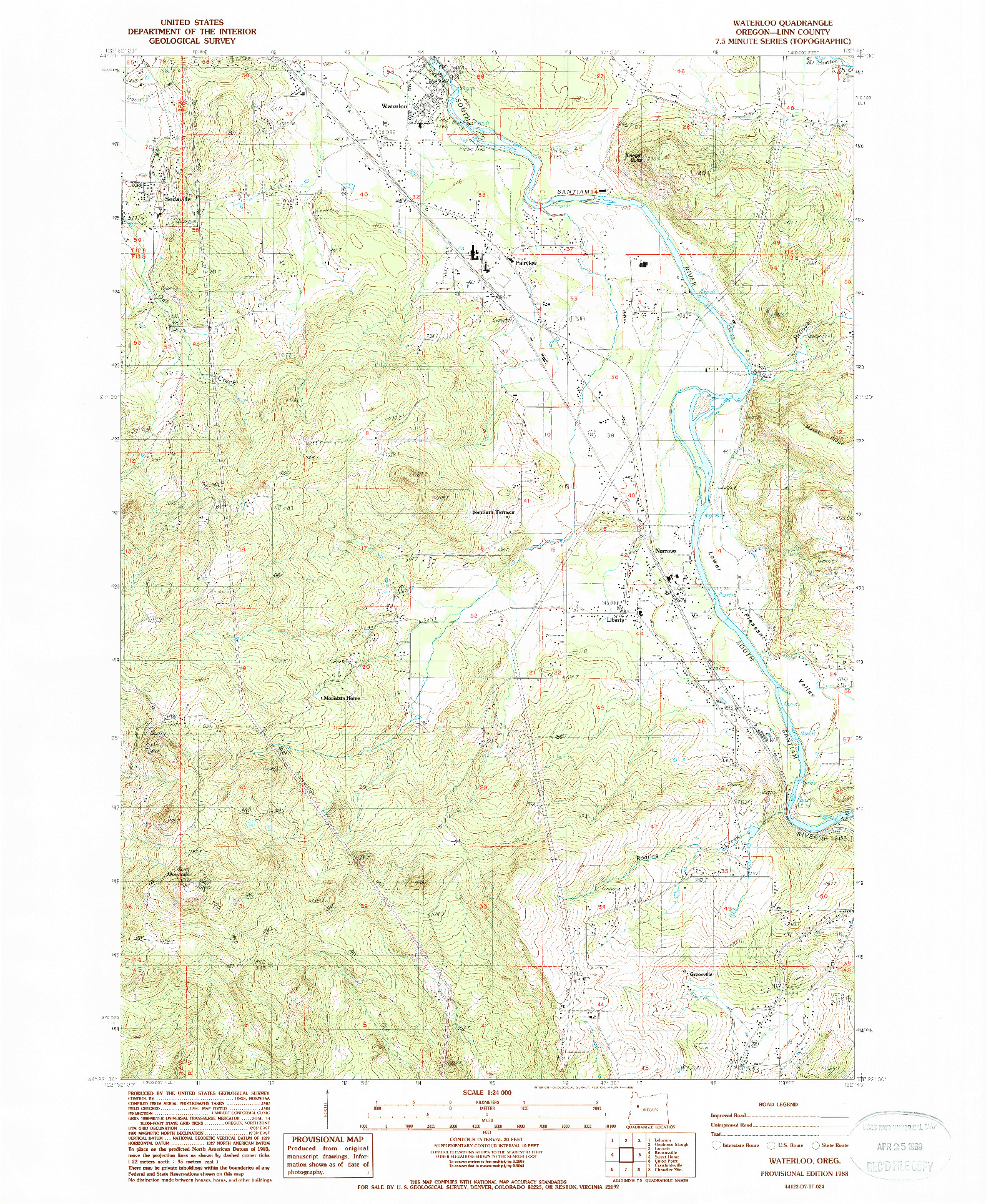 USGS 1:24000-SCALE QUADRANGLE FOR WATERLOO, OR 1988