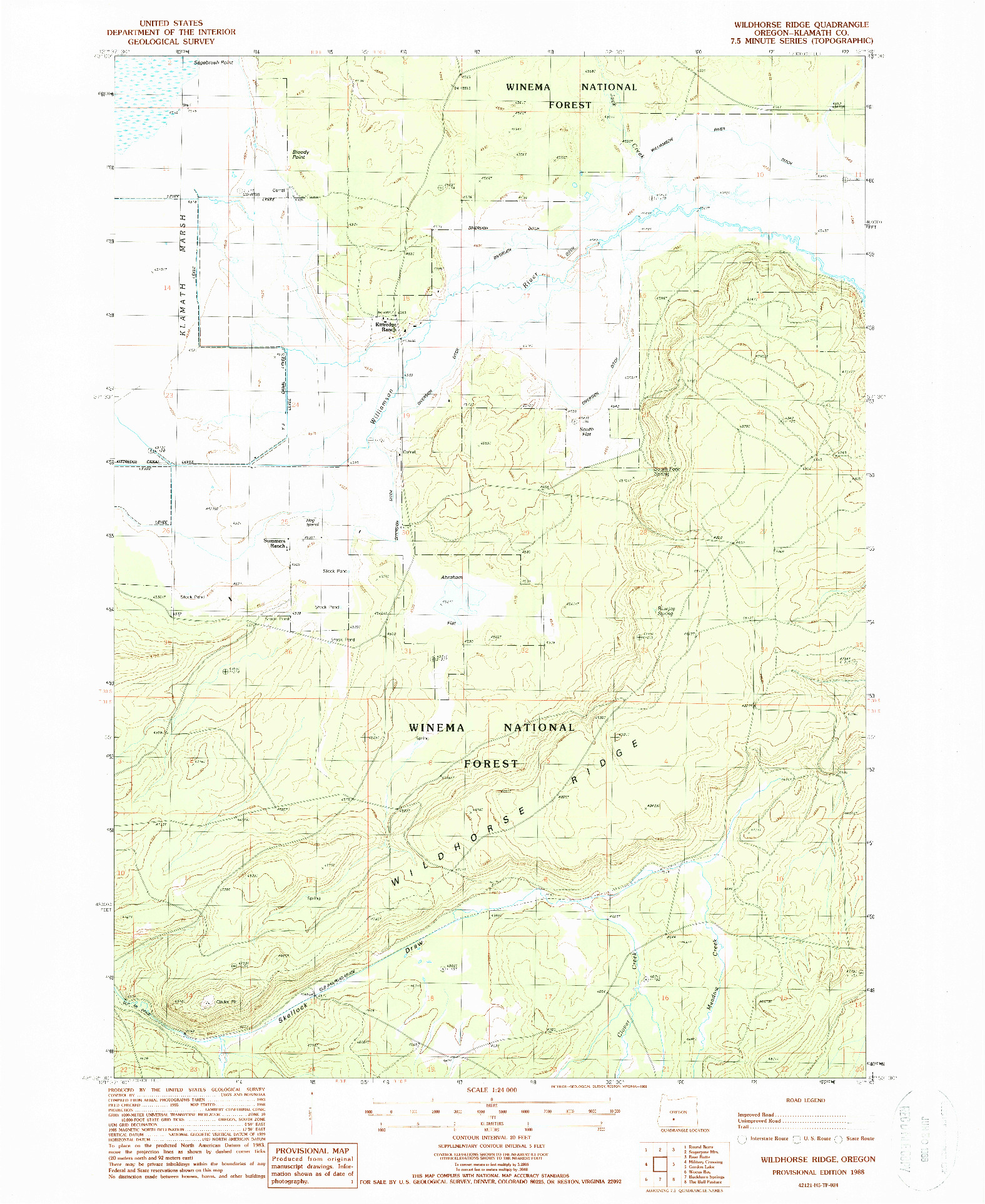 USGS 1:24000-SCALE QUADRANGLE FOR WILDHORSE RIDGE, OR 1988