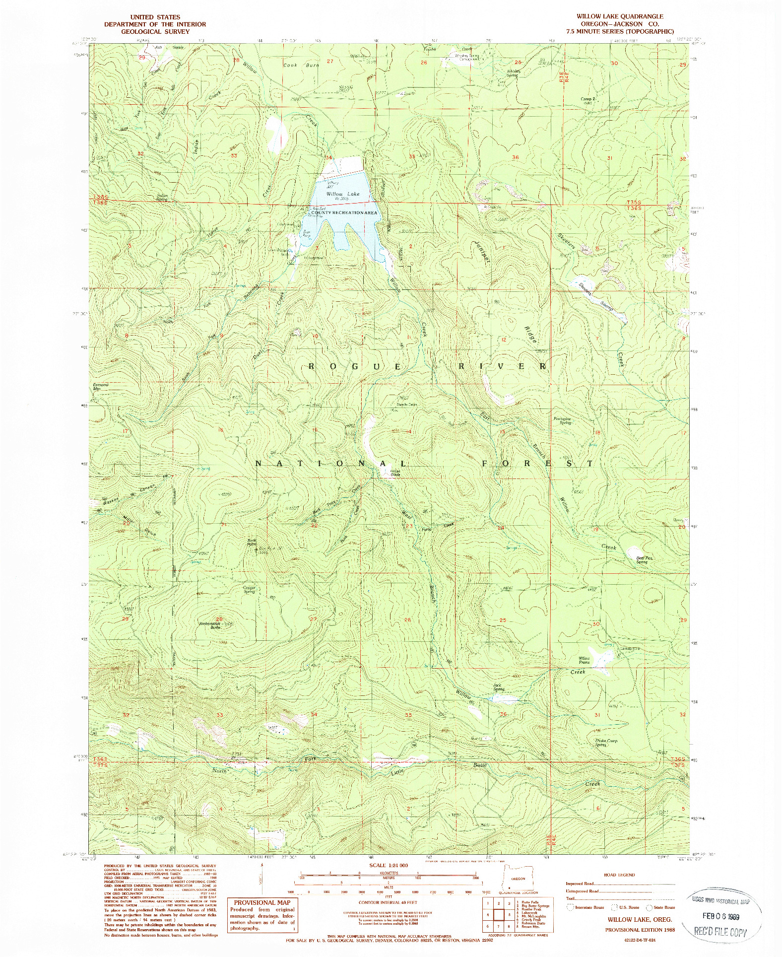 USGS 1:24000-SCALE QUADRANGLE FOR WILLOW LAKE, OR 1988