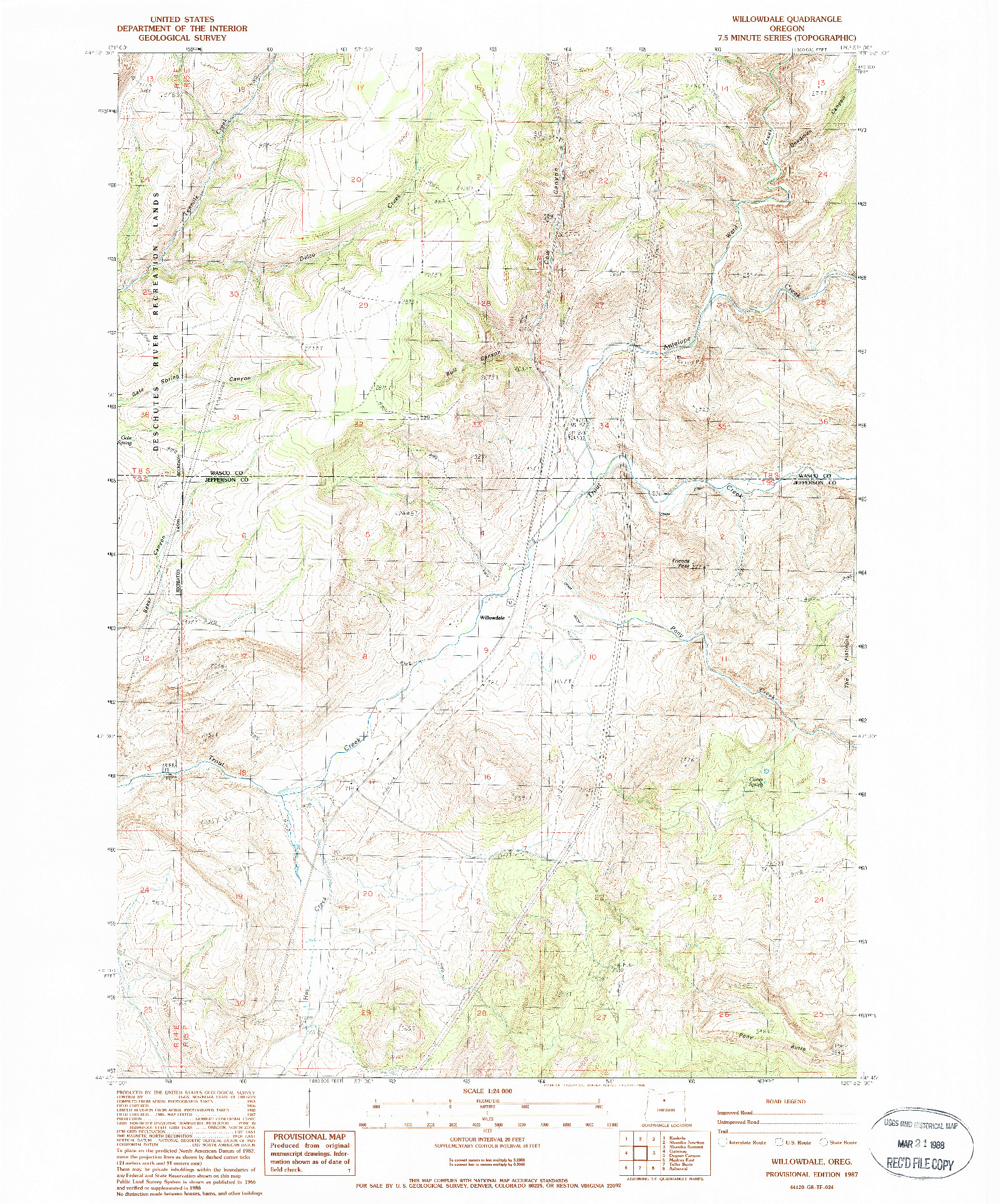 USGS 1:24000-SCALE QUADRANGLE FOR WILLOWCREEK, OR 1987