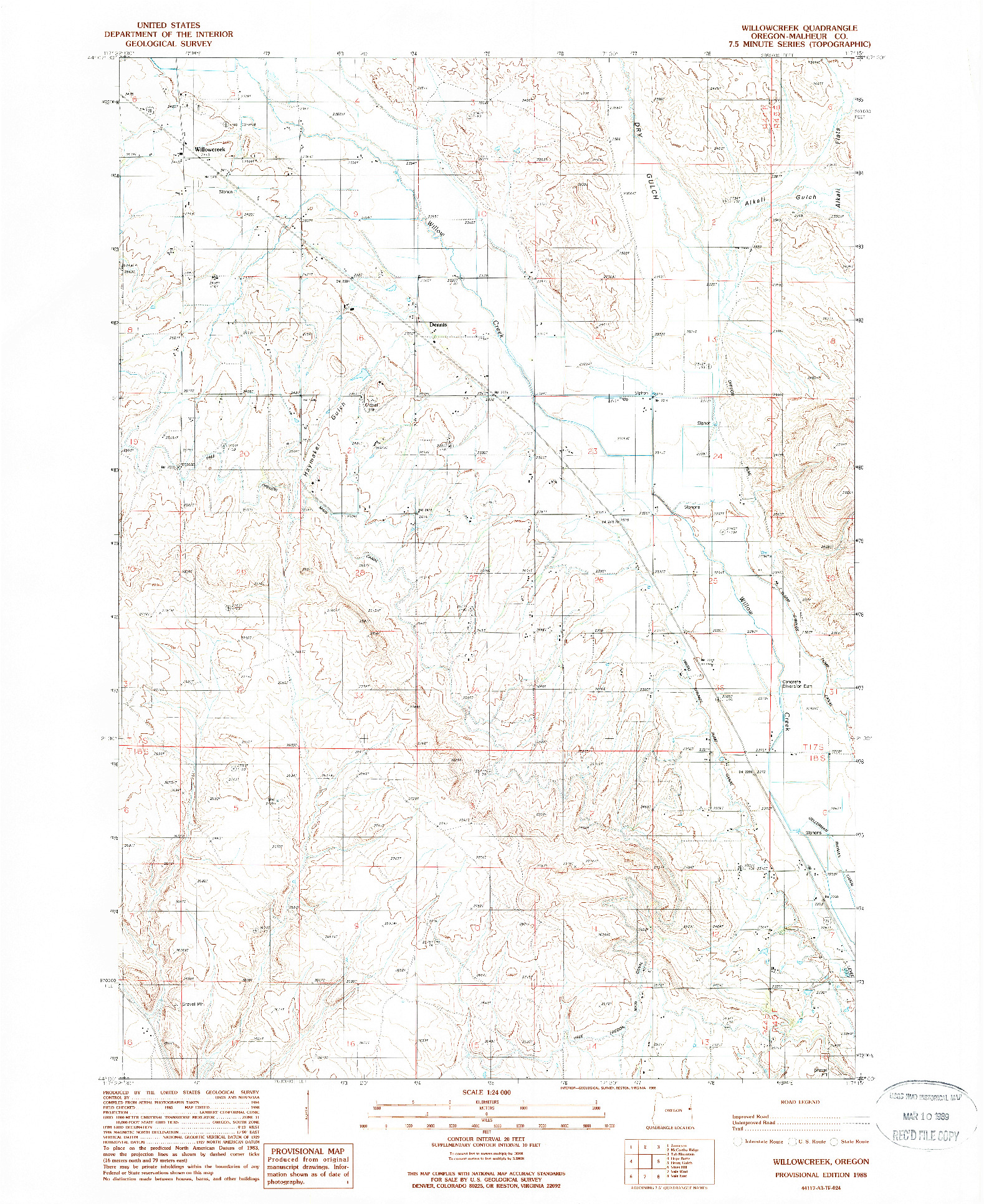 USGS 1:24000-SCALE QUADRANGLE FOR WILLOWCREEK, OR 1988