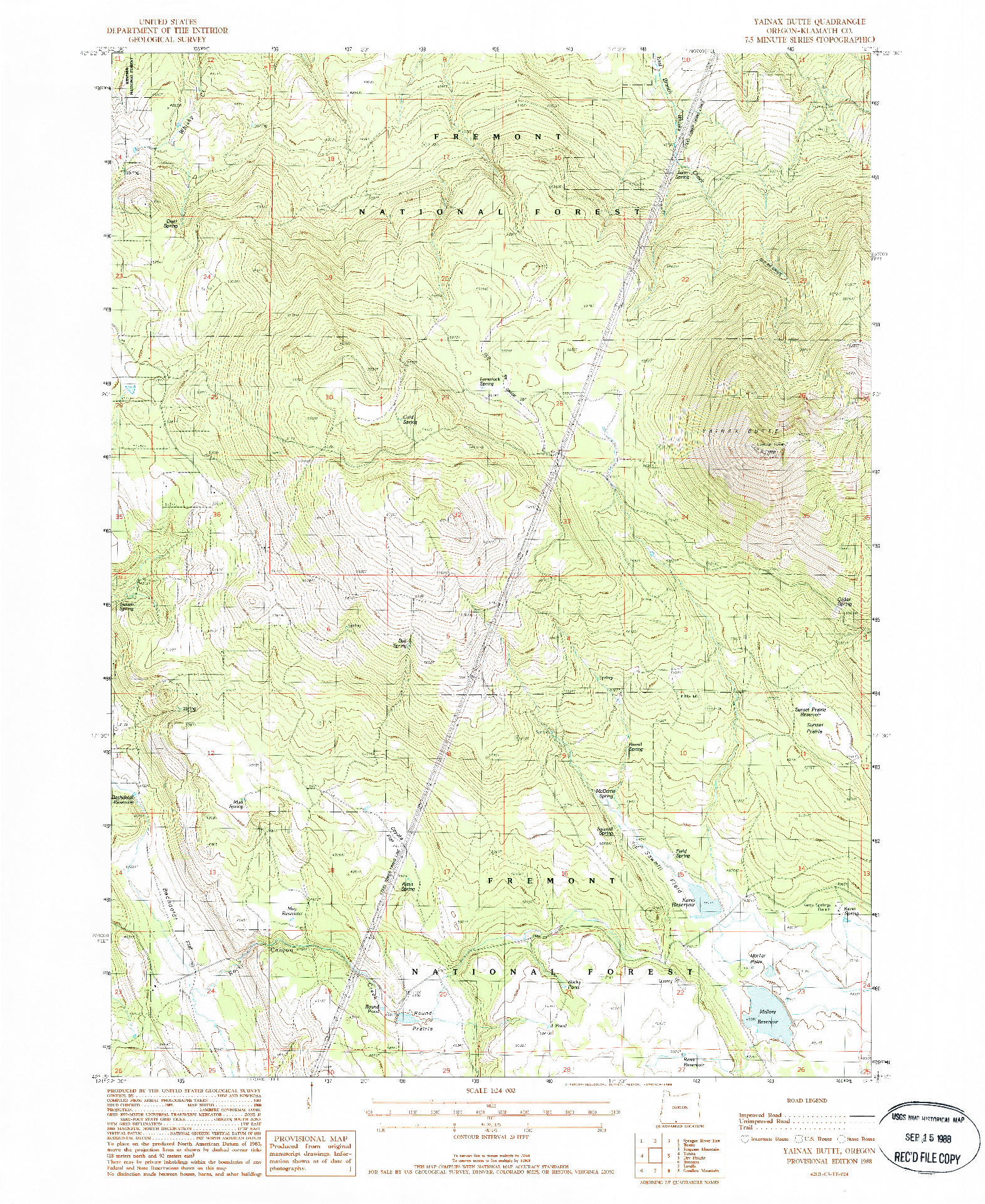 USGS 1:24000-SCALE QUADRANGLE FOR YAINAX BUTTE, OR 1988