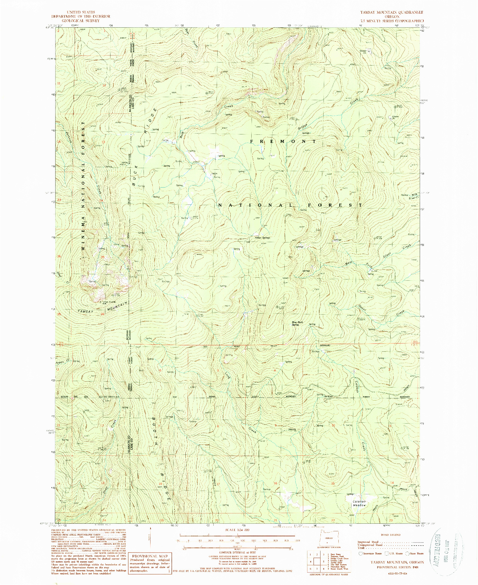 USGS 1:24000-SCALE QUADRANGLE FOR YAMSAY MOUNTAIN, OR 1988