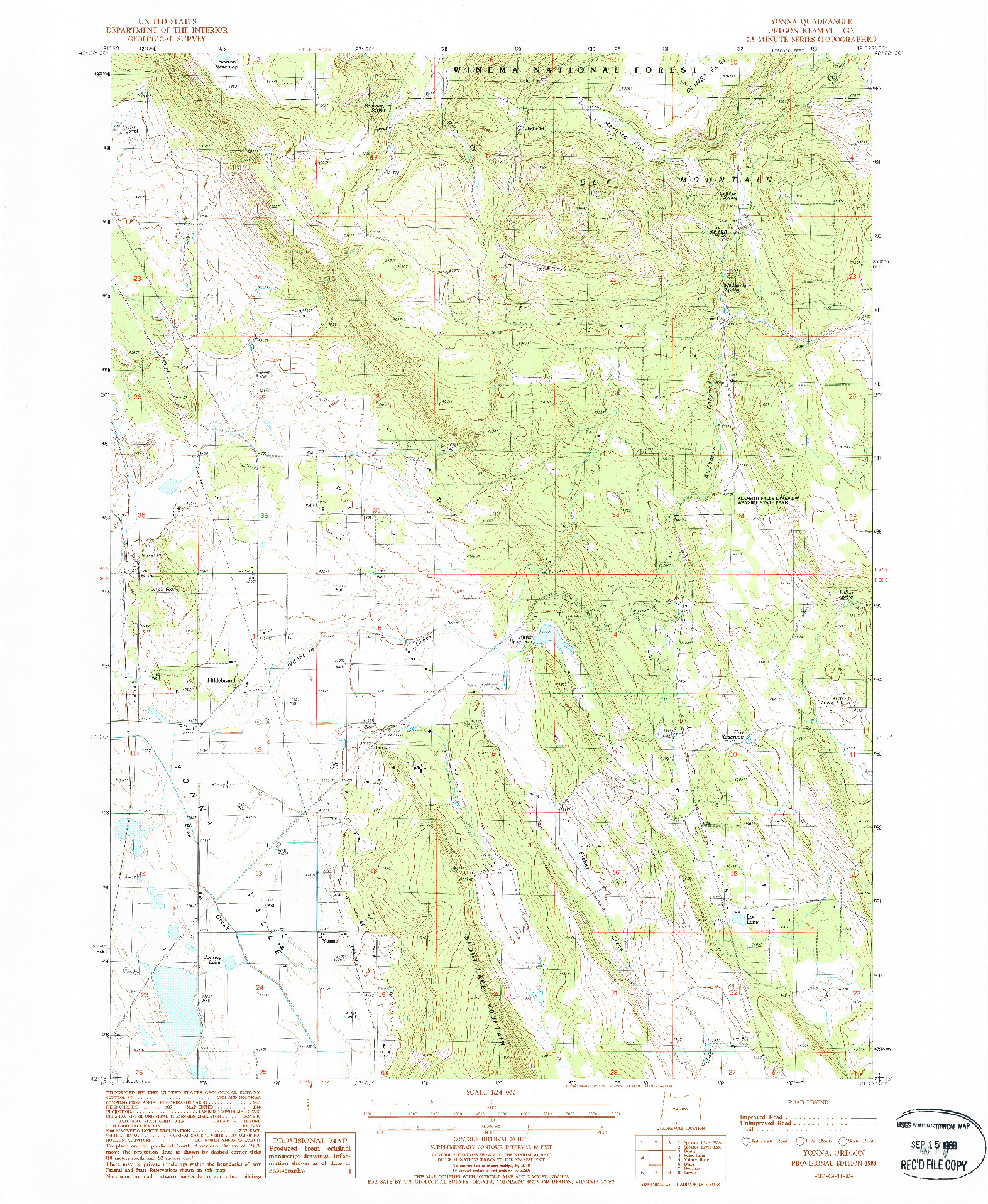 USGS 1:24000-SCALE QUADRANGLE FOR YONNA, OR 1988