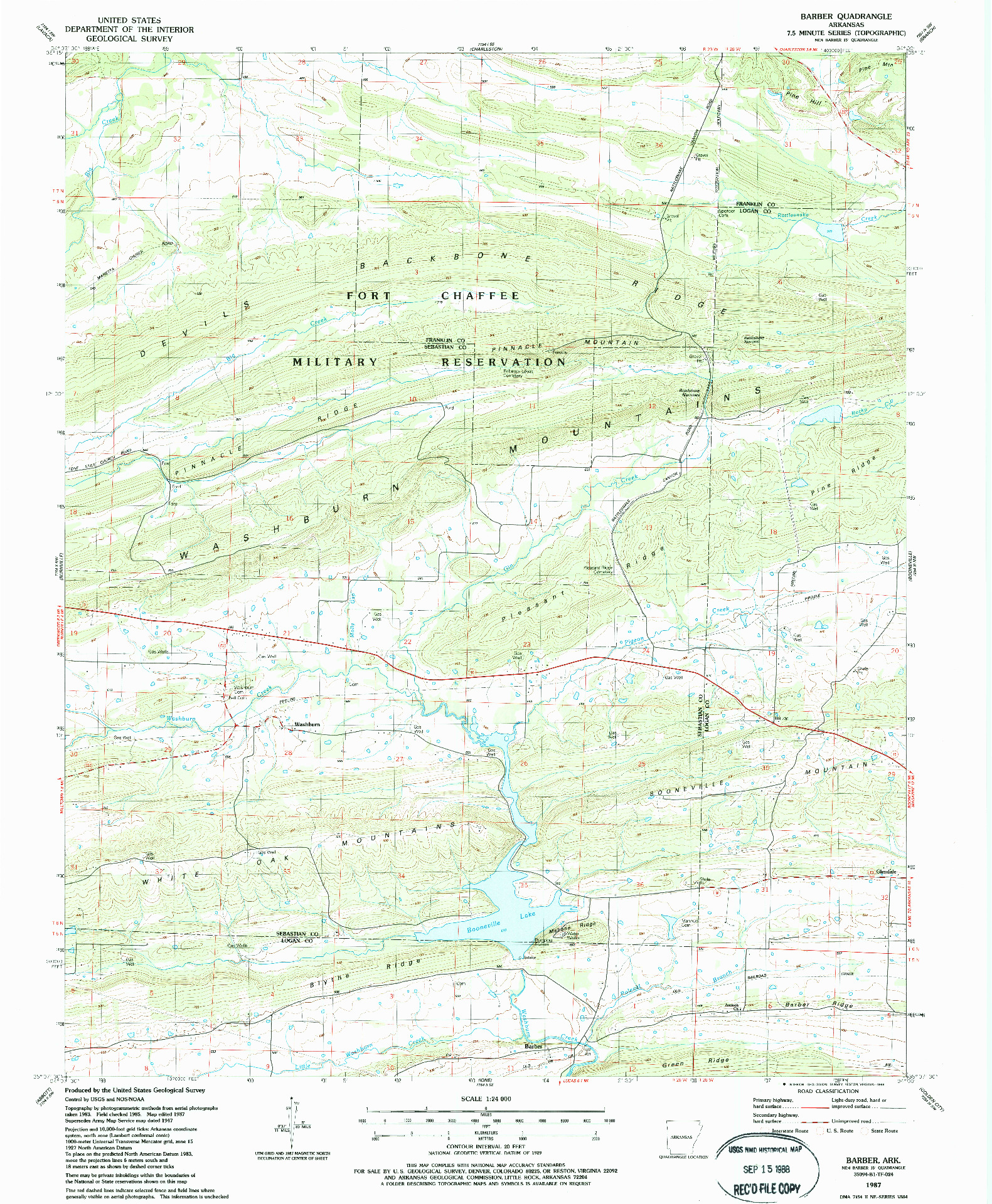 USGS 1:24000-SCALE QUADRANGLE FOR BARBER, AR 1987