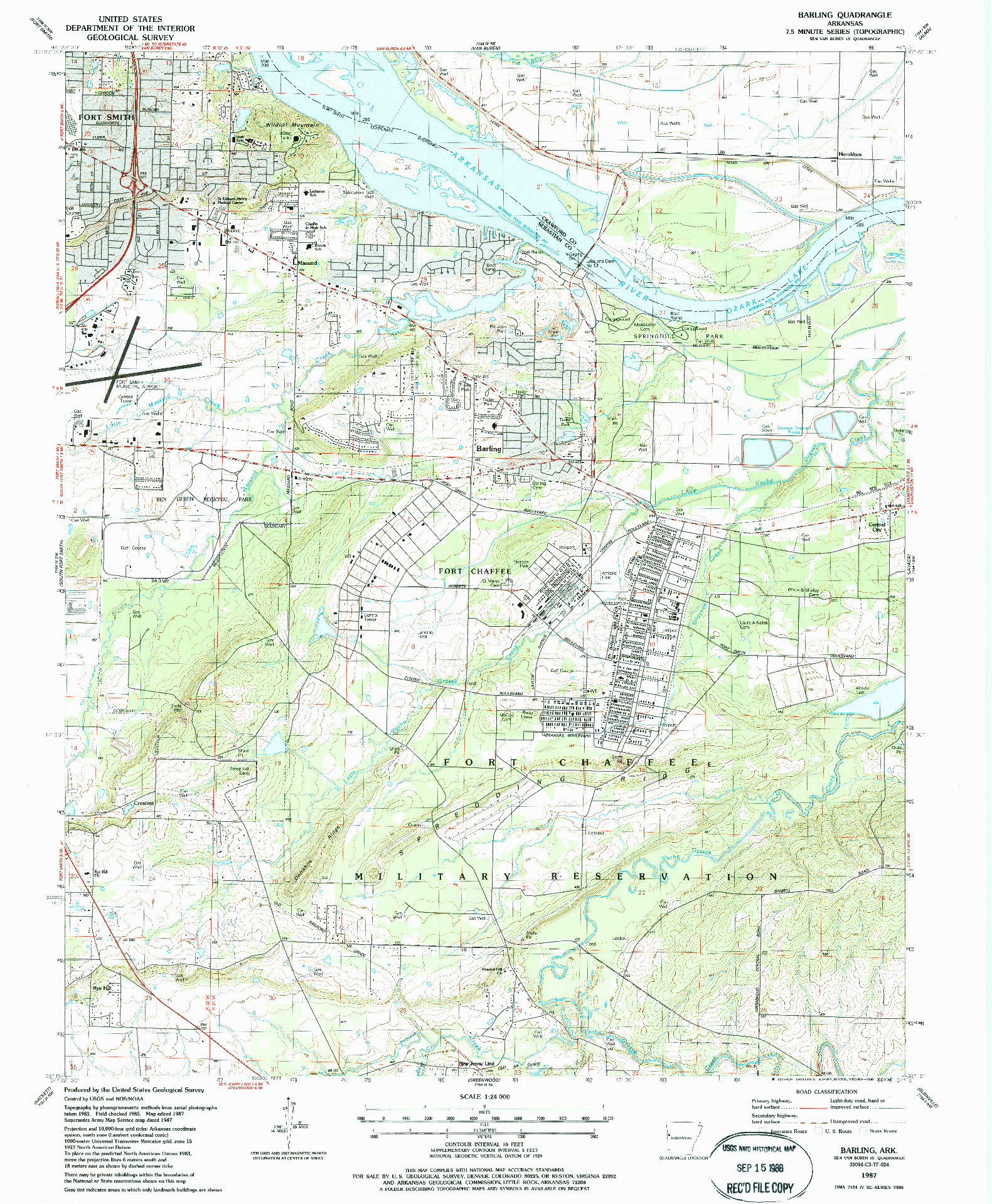 USGS 1:24000-SCALE QUADRANGLE FOR BARLING, AR 1987