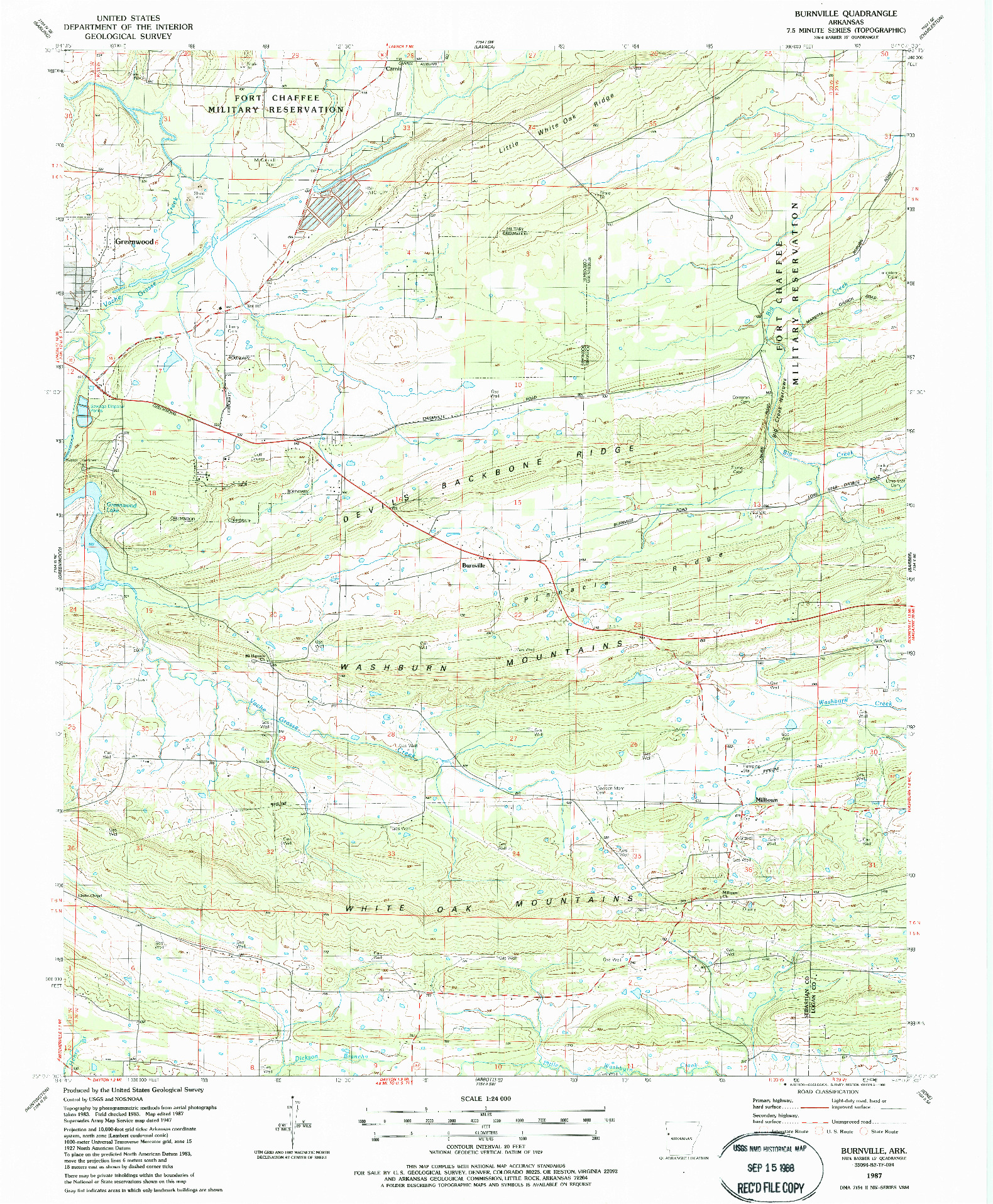 USGS 1:24000-SCALE QUADRANGLE FOR BURNVILLE, AR 1987