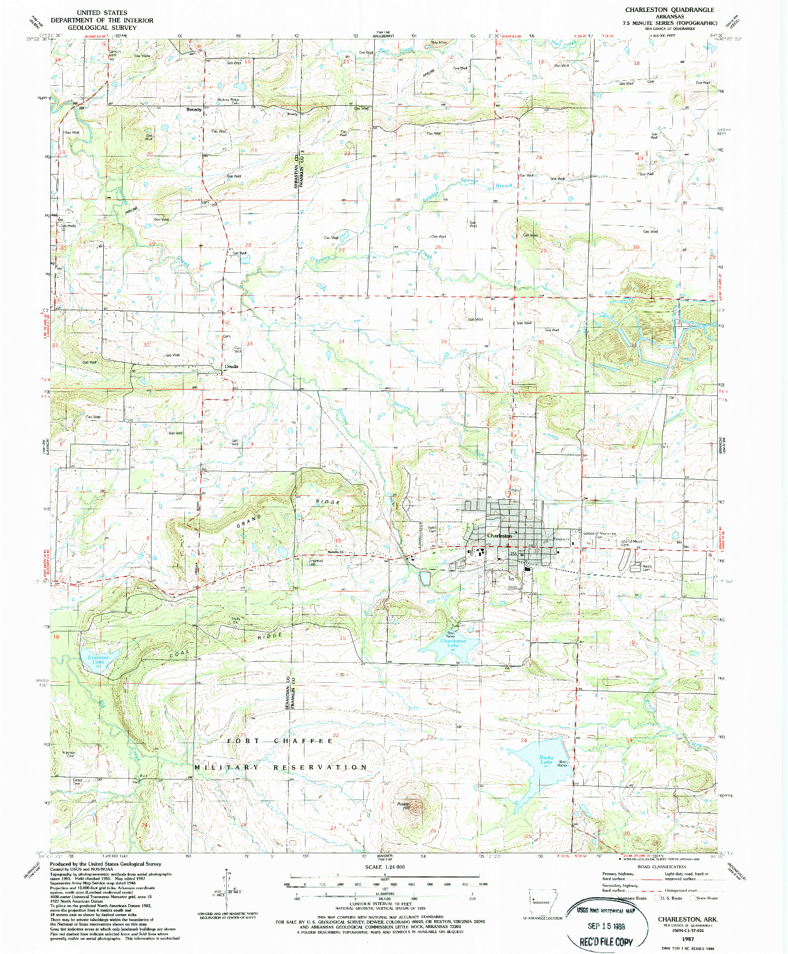 USGS 1:24000-SCALE QUADRANGLE FOR CHARLESTON, AR 1987