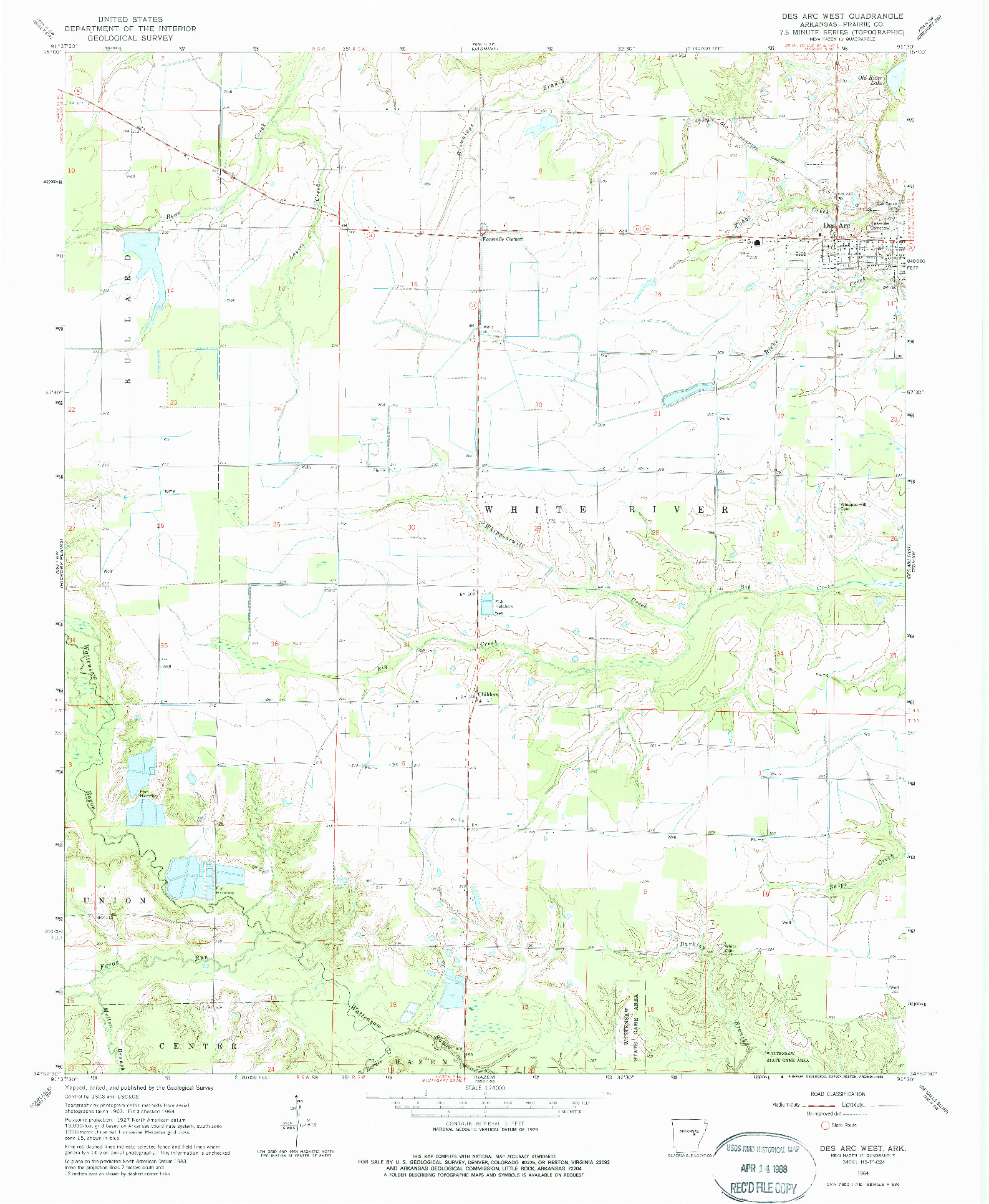 USGS 1:24000-SCALE QUADRANGLE FOR DES ARC WEST, AR 1964
