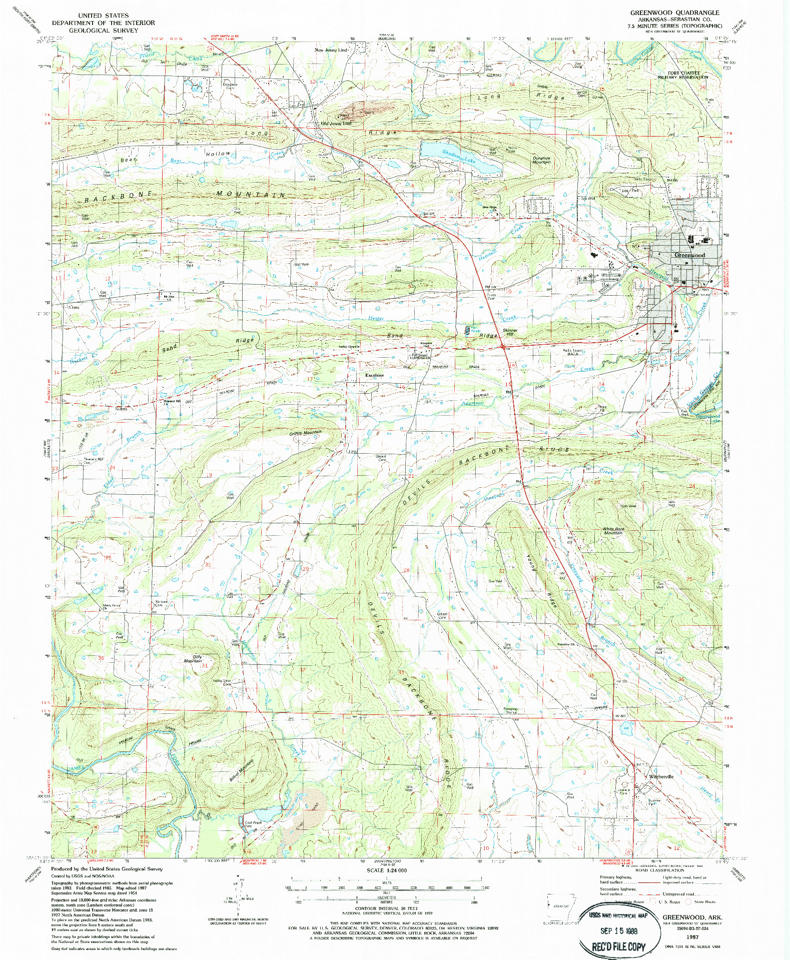USGS 1:24000-SCALE QUADRANGLE FOR GREENWOOD, AR 1987