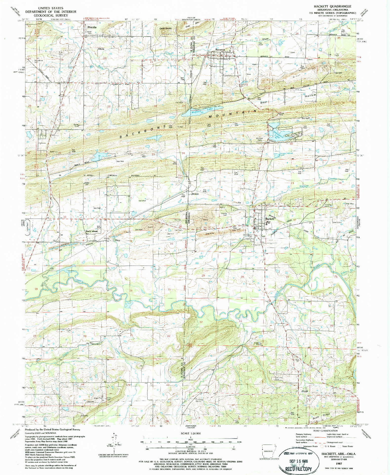 USGS 1:24000-SCALE QUADRANGLE FOR HACKETT, AR 1987