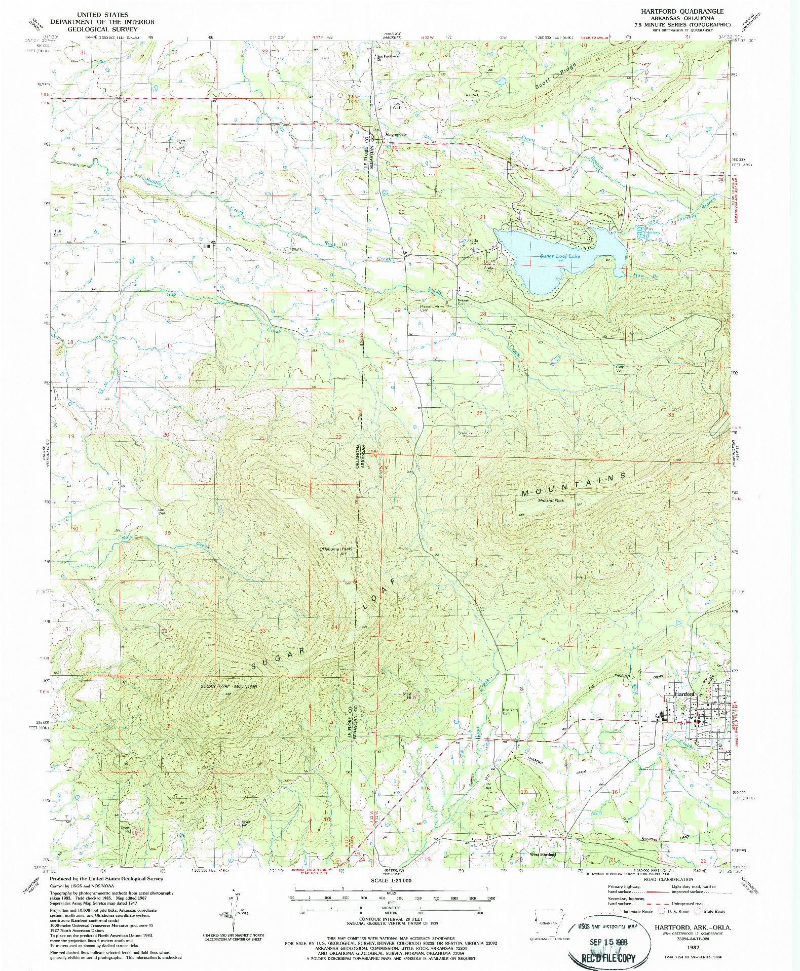 USGS 1:24000-SCALE QUADRANGLE FOR HARTFORD, AR 1987