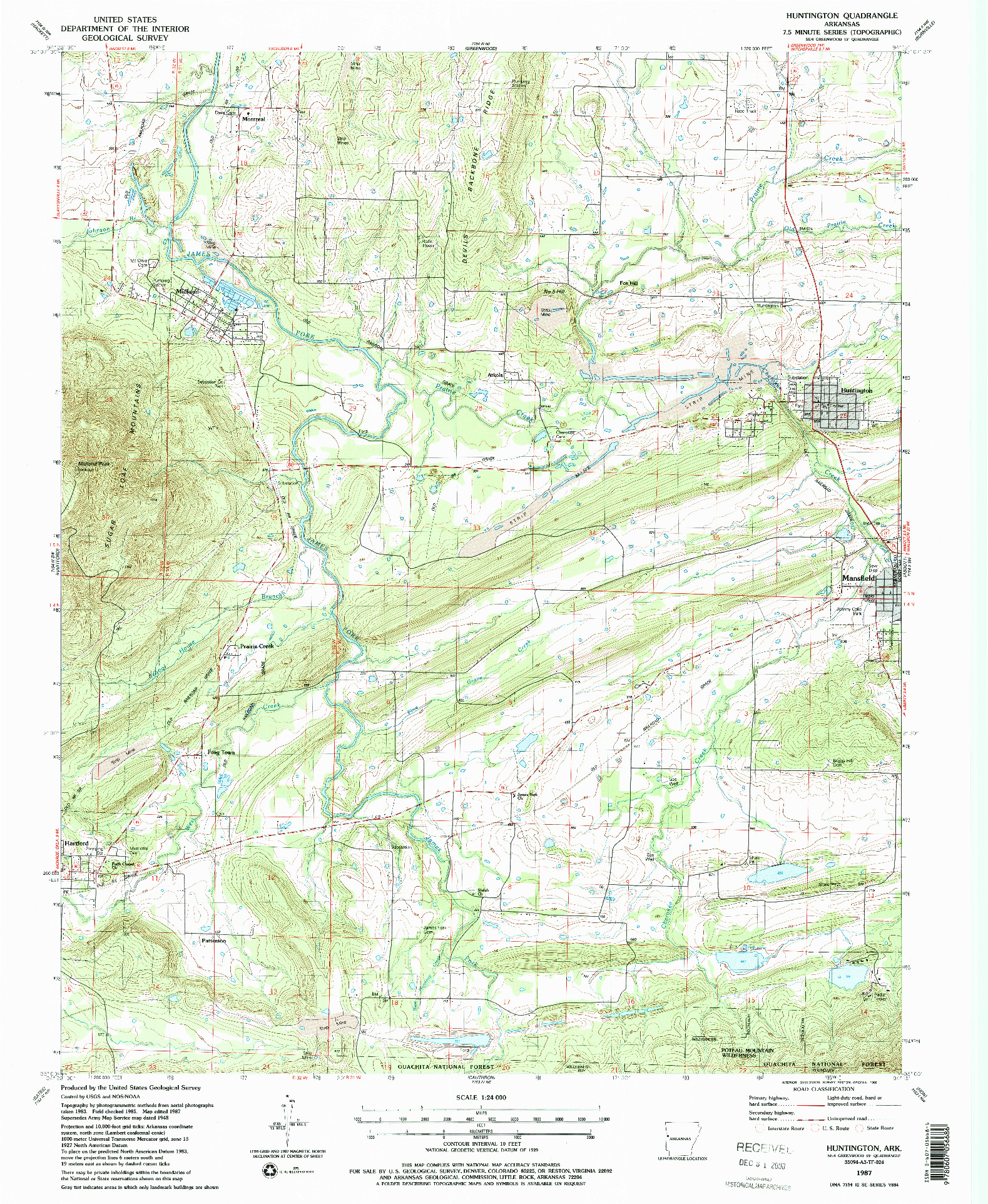 USGS 1:24000-SCALE QUADRANGLE FOR HUNTINGTON, AR 1987