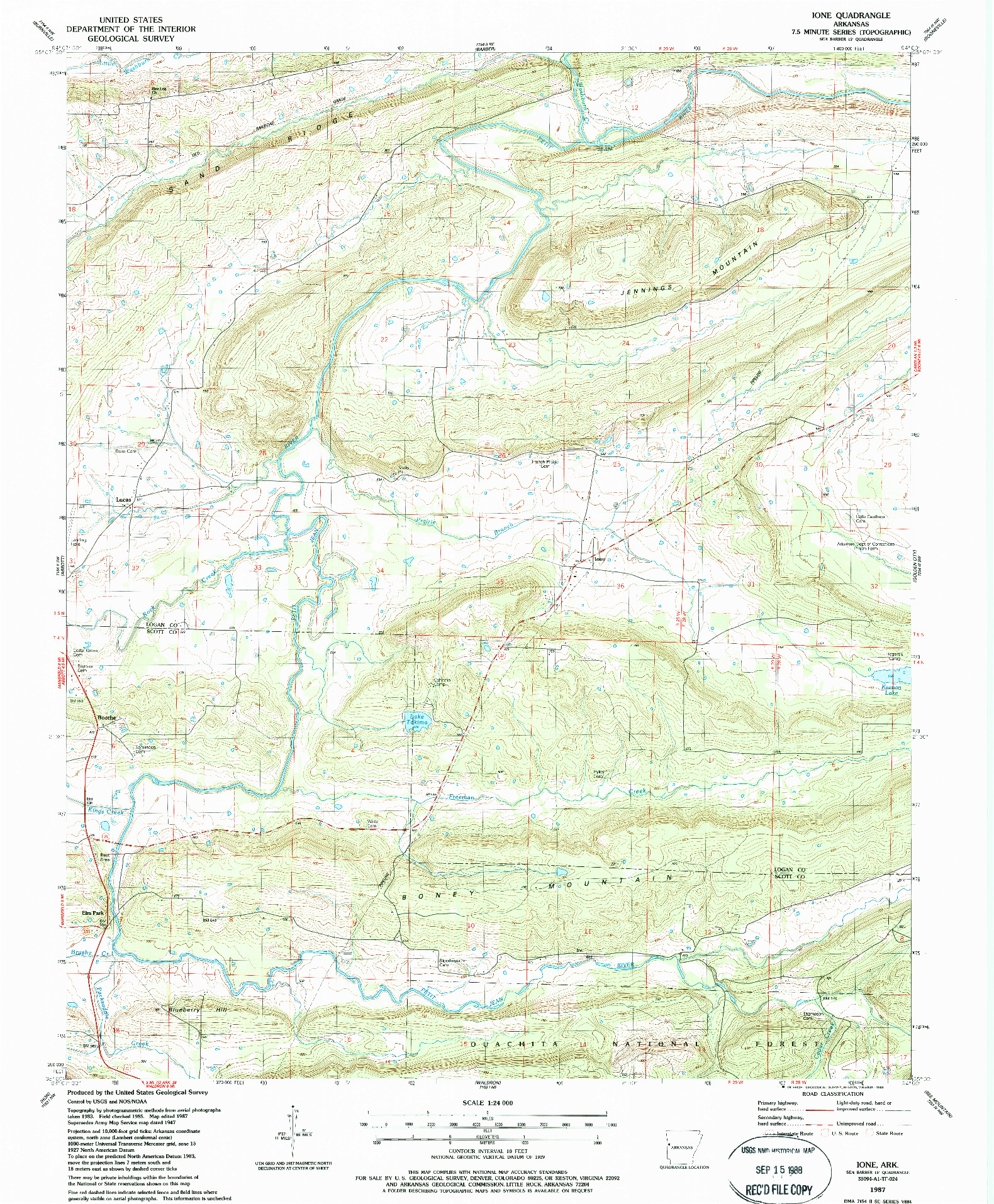 USGS 1:24000-SCALE QUADRANGLE FOR IONE, AR 1987