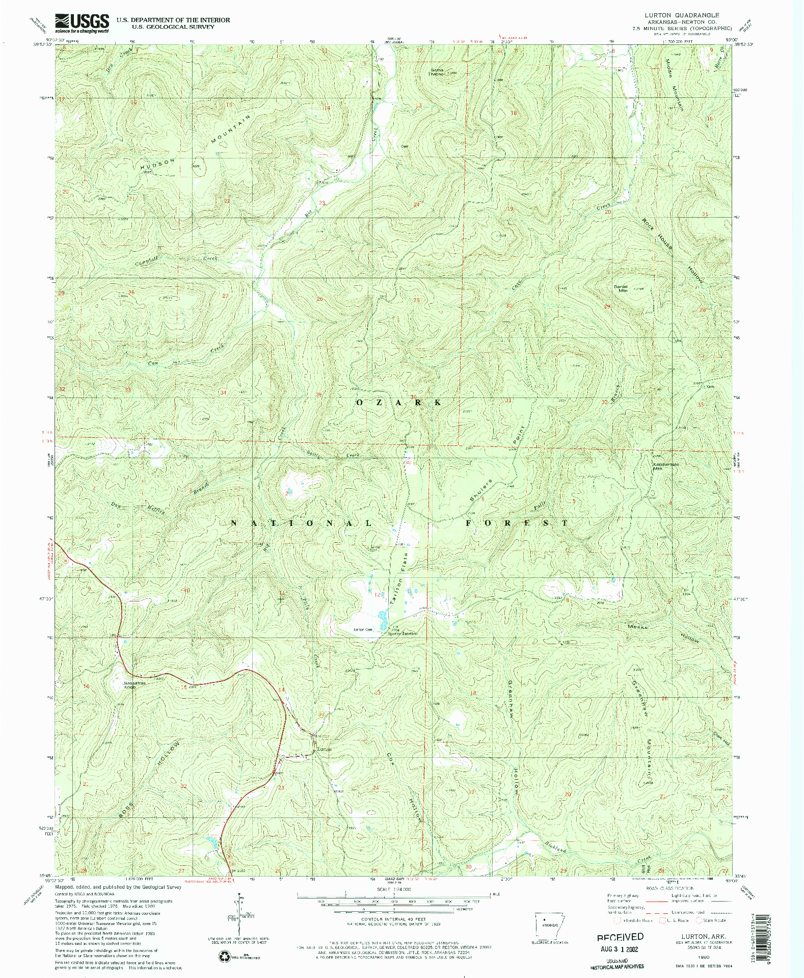 USGS 1:24000-SCALE QUADRANGLE FOR LURTON, AR 1980