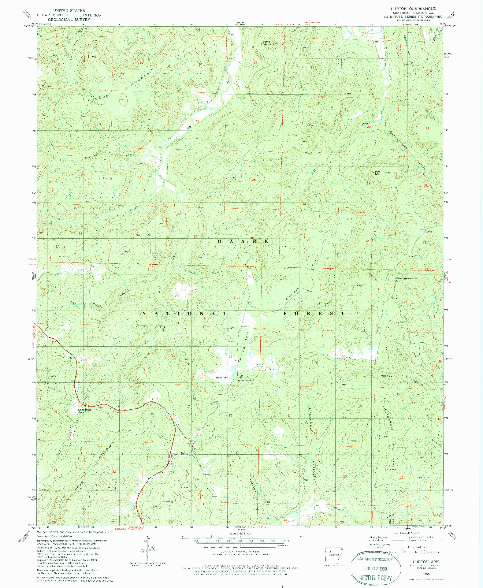 USGS 1:24000-SCALE QUADRANGLE FOR LURTON, AR 1980