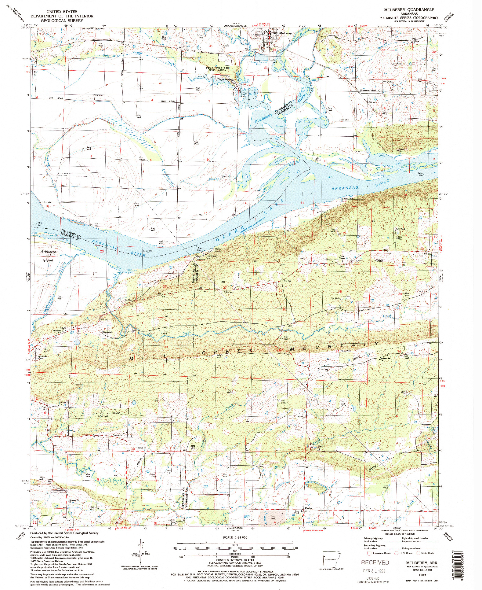 USGS 1:24000-SCALE QUADRANGLE FOR MULBERRY, AR 1987