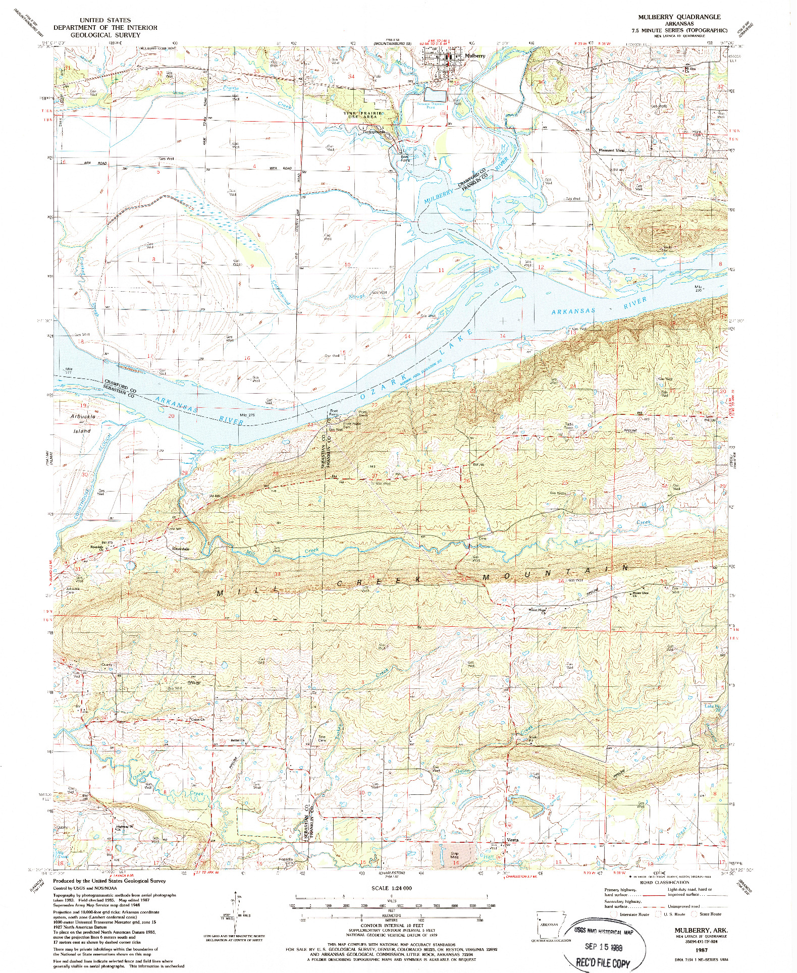 USGS 1:24000-SCALE QUADRANGLE FOR MULBERRY, AR 1987