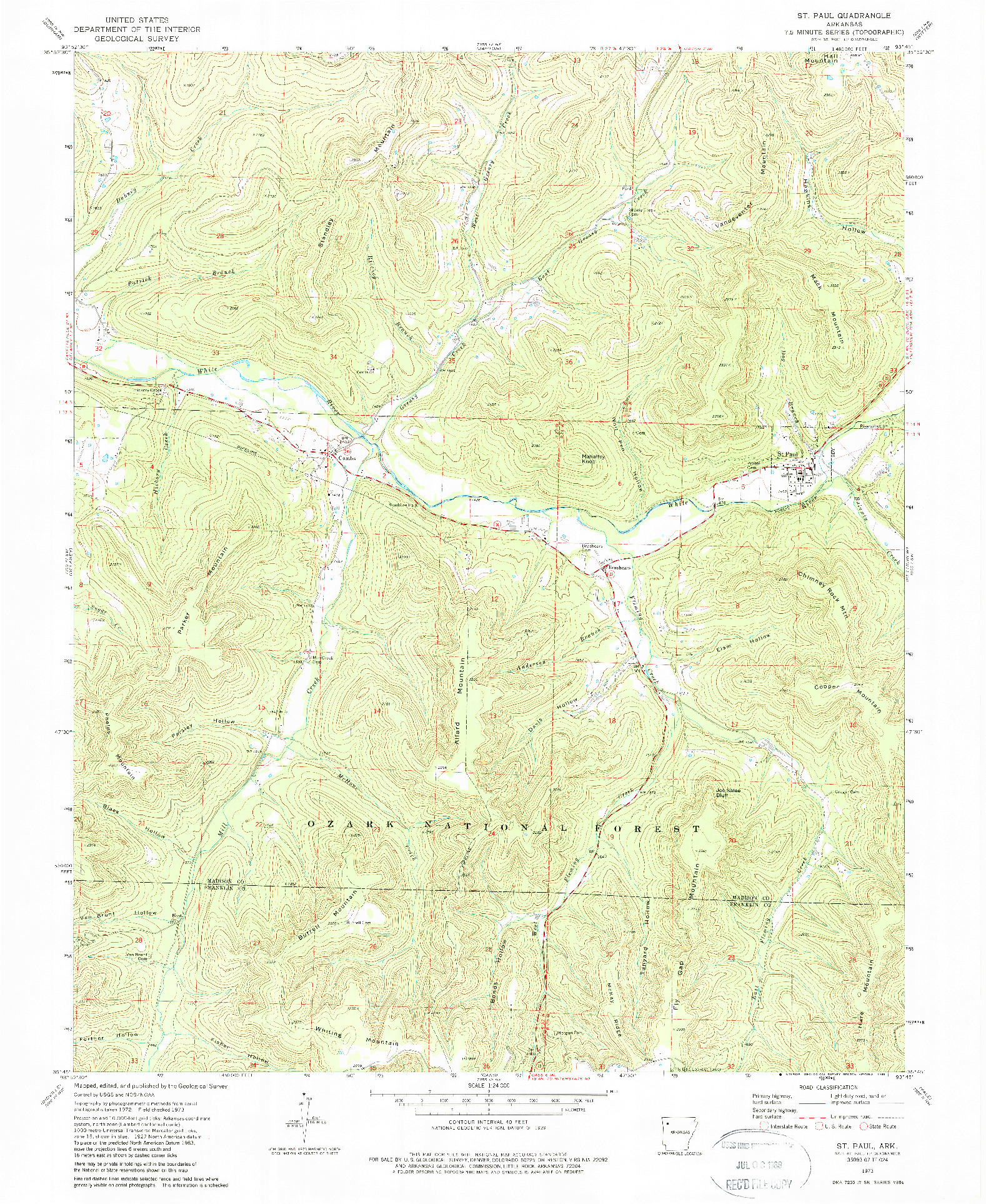 USGS 1:24000-SCALE QUADRANGLE FOR ST PAUL, AR 1973