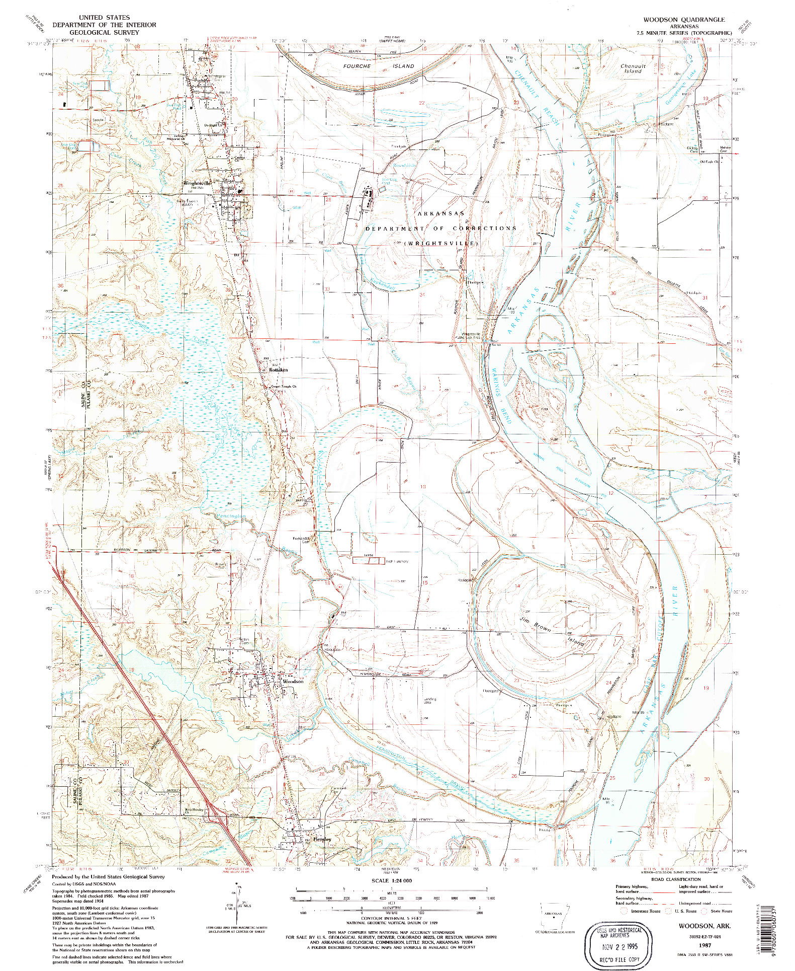 USGS 1:24000-SCALE QUADRANGLE FOR WOODSON, AR 1987