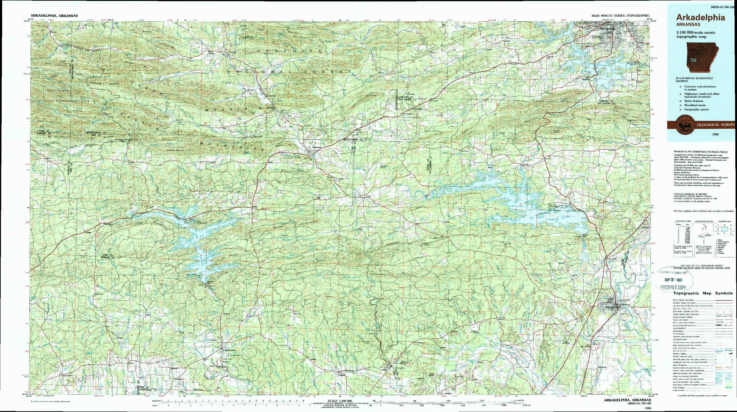 USGS 1:100000-SCALE QUADRANGLE FOR ARKADELPHIA, AR 1986