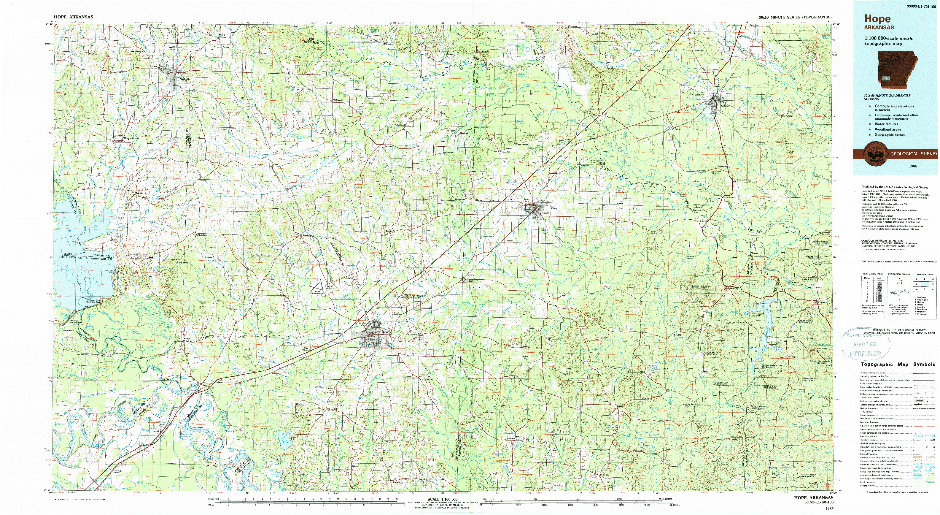 USGS 1:100000-SCALE QUADRANGLE FOR HOPE, AR 1986