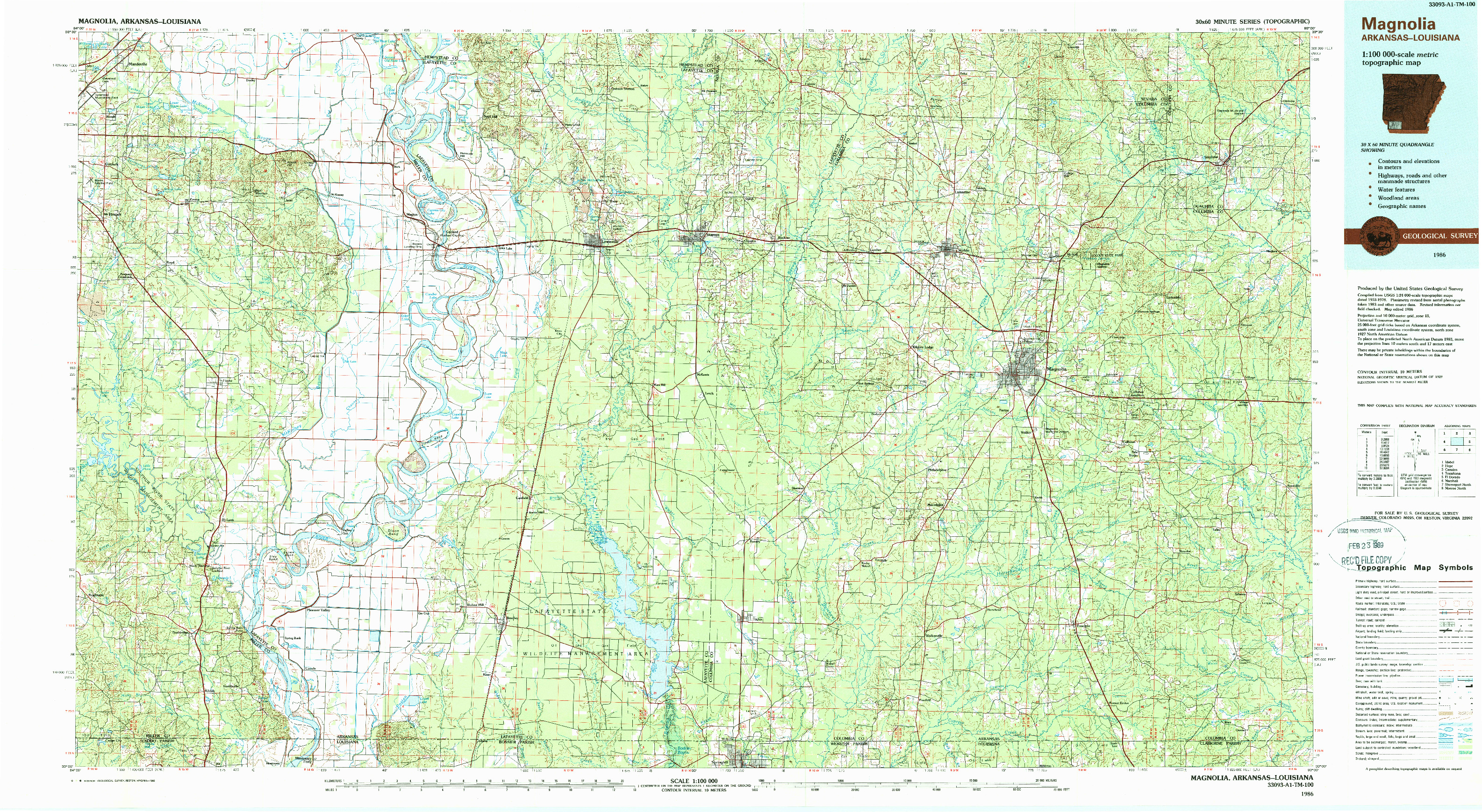 USGS 1:100000-SCALE QUADRANGLE FOR MAGNOLIA, AR 1986