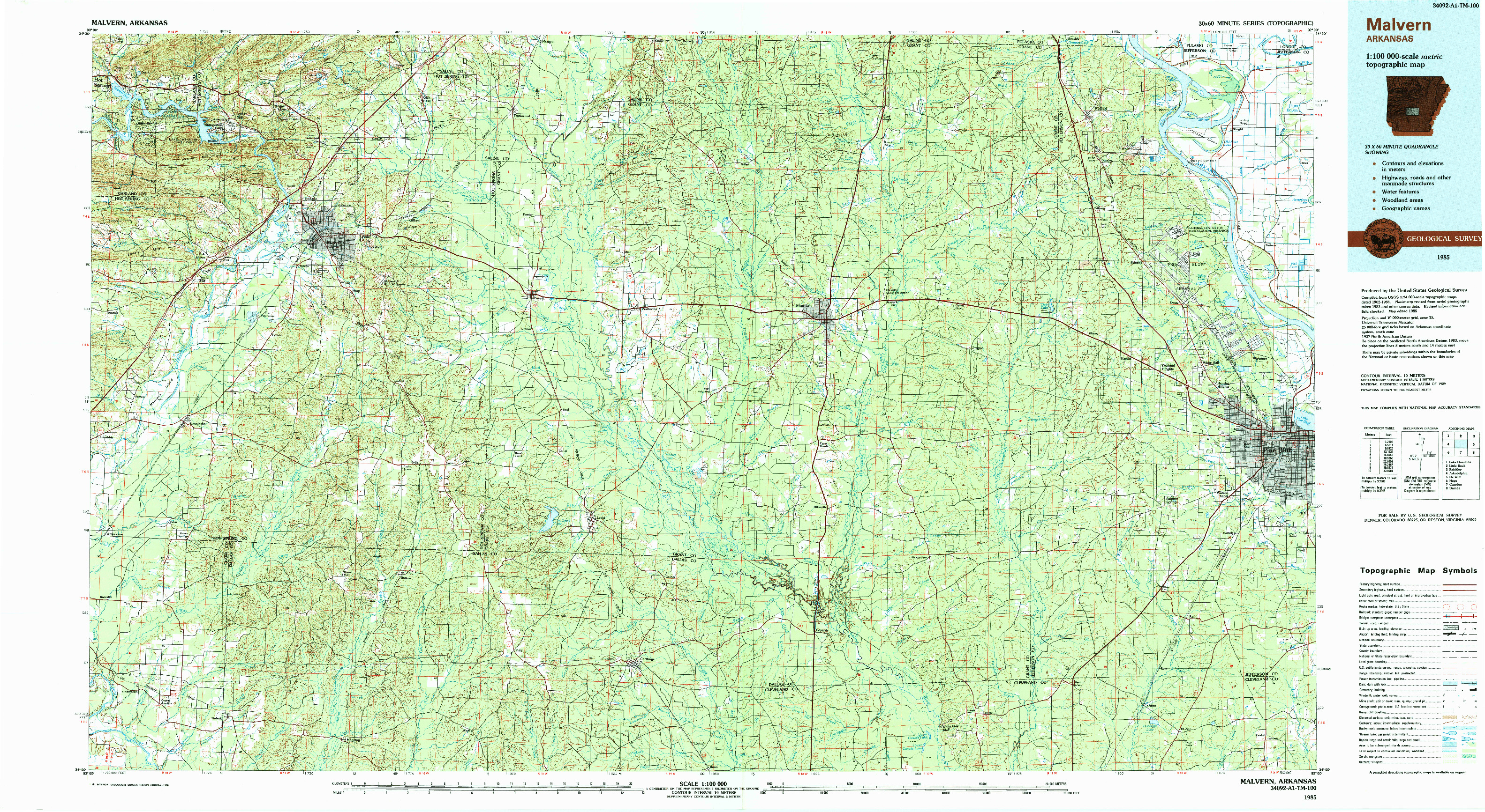 USGS 1:100000-SCALE QUADRANGLE FOR MALVERN, AR 1985