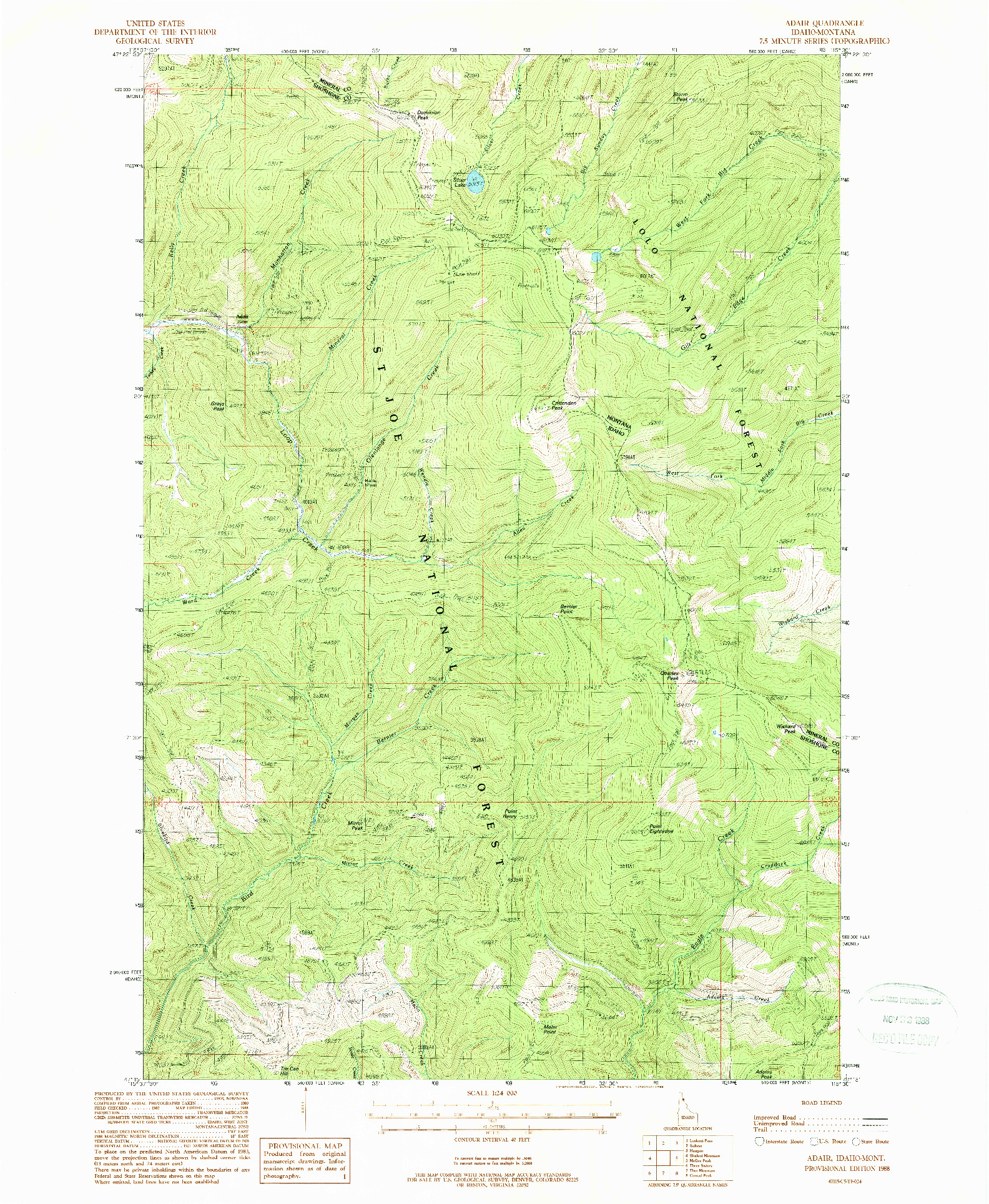 USGS 1:24000-SCALE QUADRANGLE FOR ADAIR, ID 1988