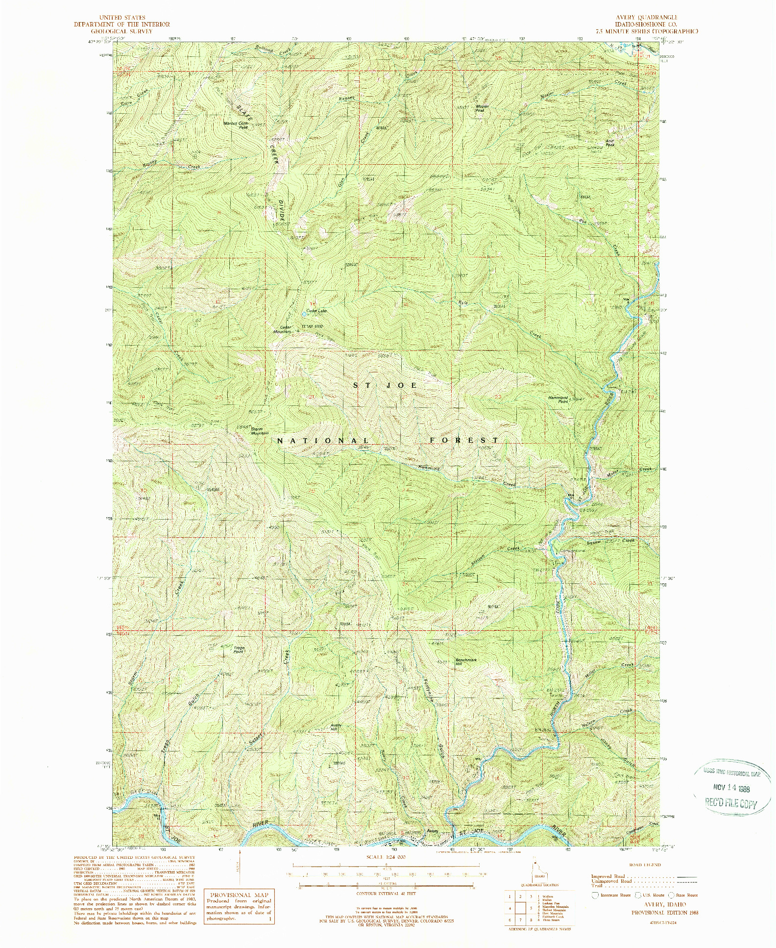 USGS 1:24000-SCALE QUADRANGLE FOR AVERY, ID 1988